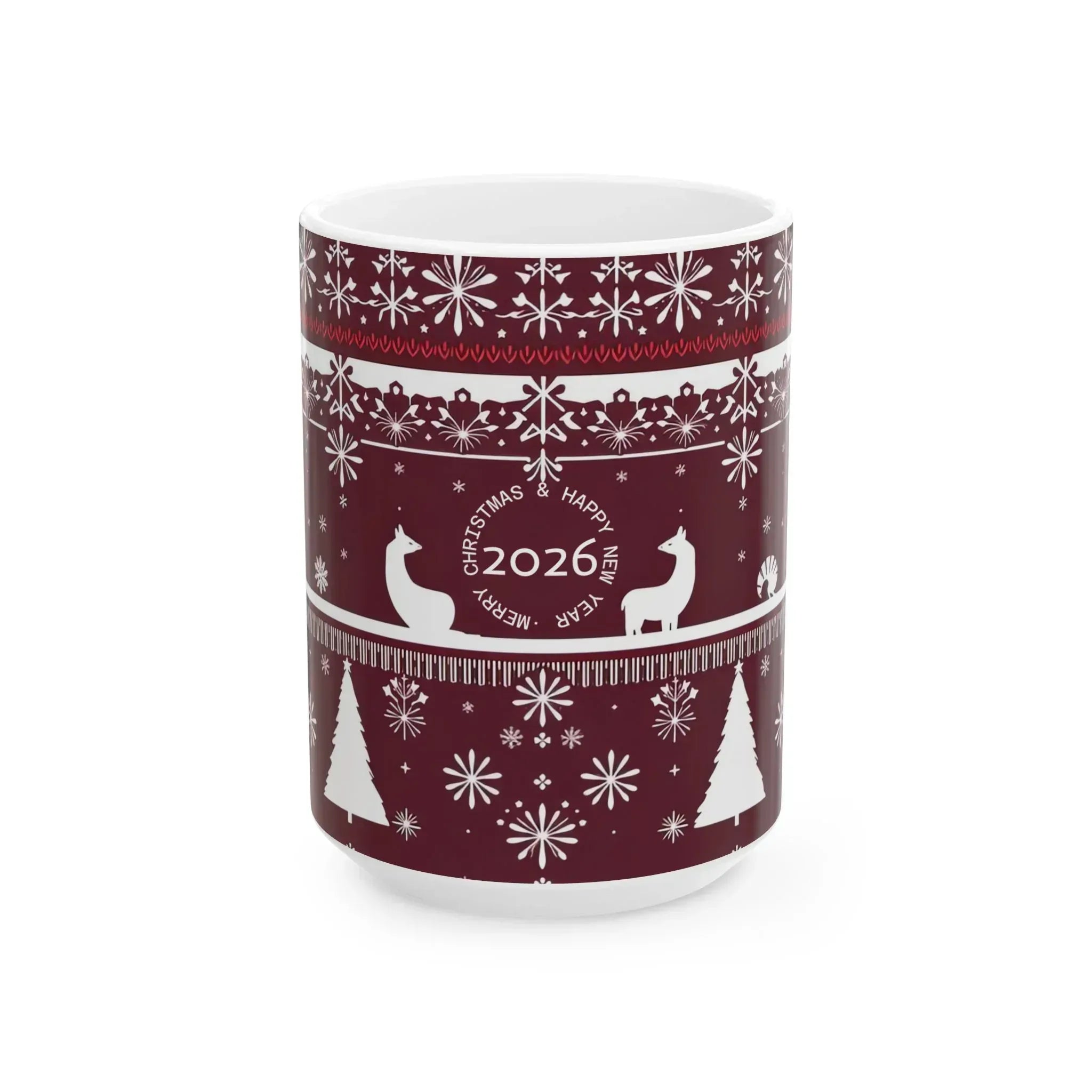 Festive Maroon Mug - Ceramic Mug, (11oz, 15oz) - KARARMDESIGN