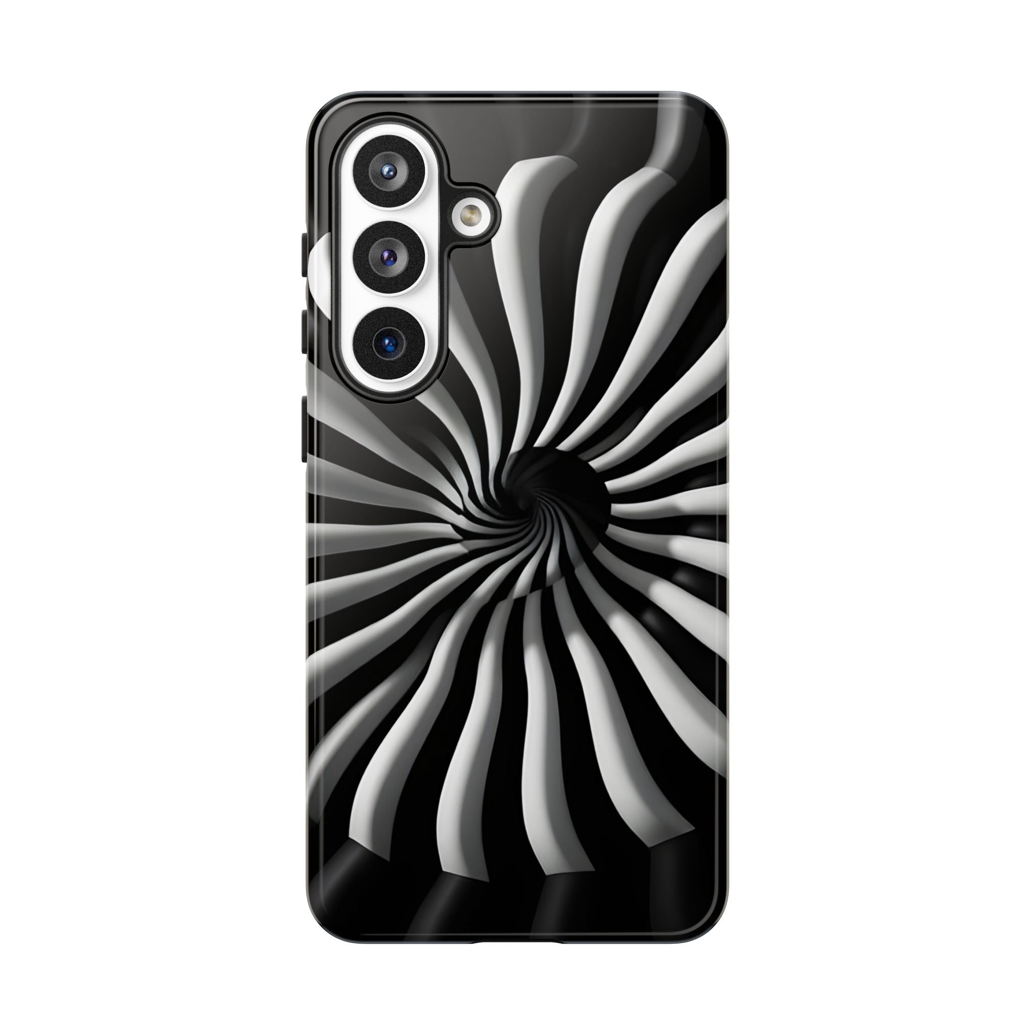 Hypnotic Black and White Spiral Phone Case – Optical Illusion Design for iPhone & Galaxy