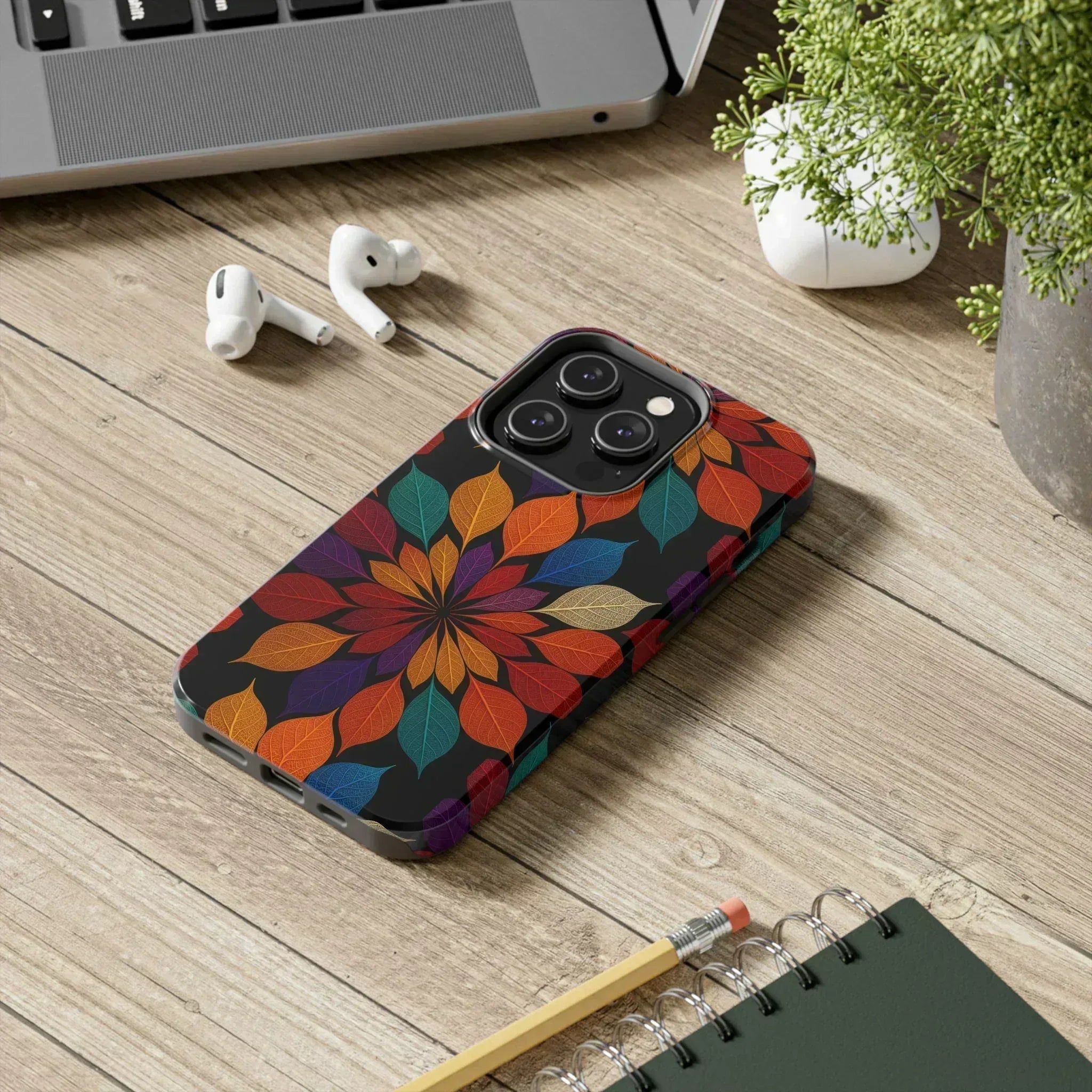 Leaf Mandala Phone Case for iPhone 11-16 and Galaxy S21-S24 - KARARMDESIGN