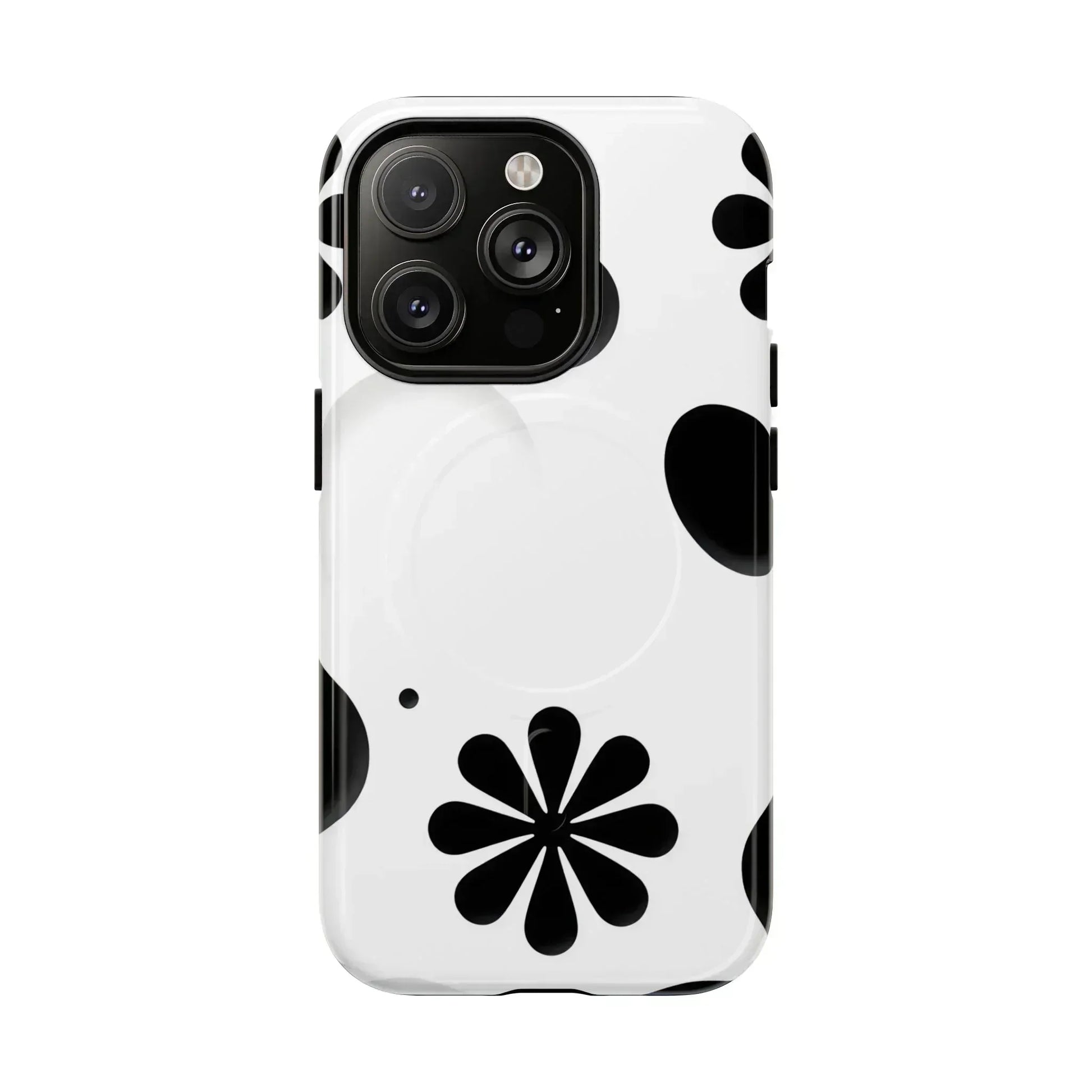 Elegant Black Floral Magnetic Phone Case for iPhone 14-16 - KARARMDESIGN