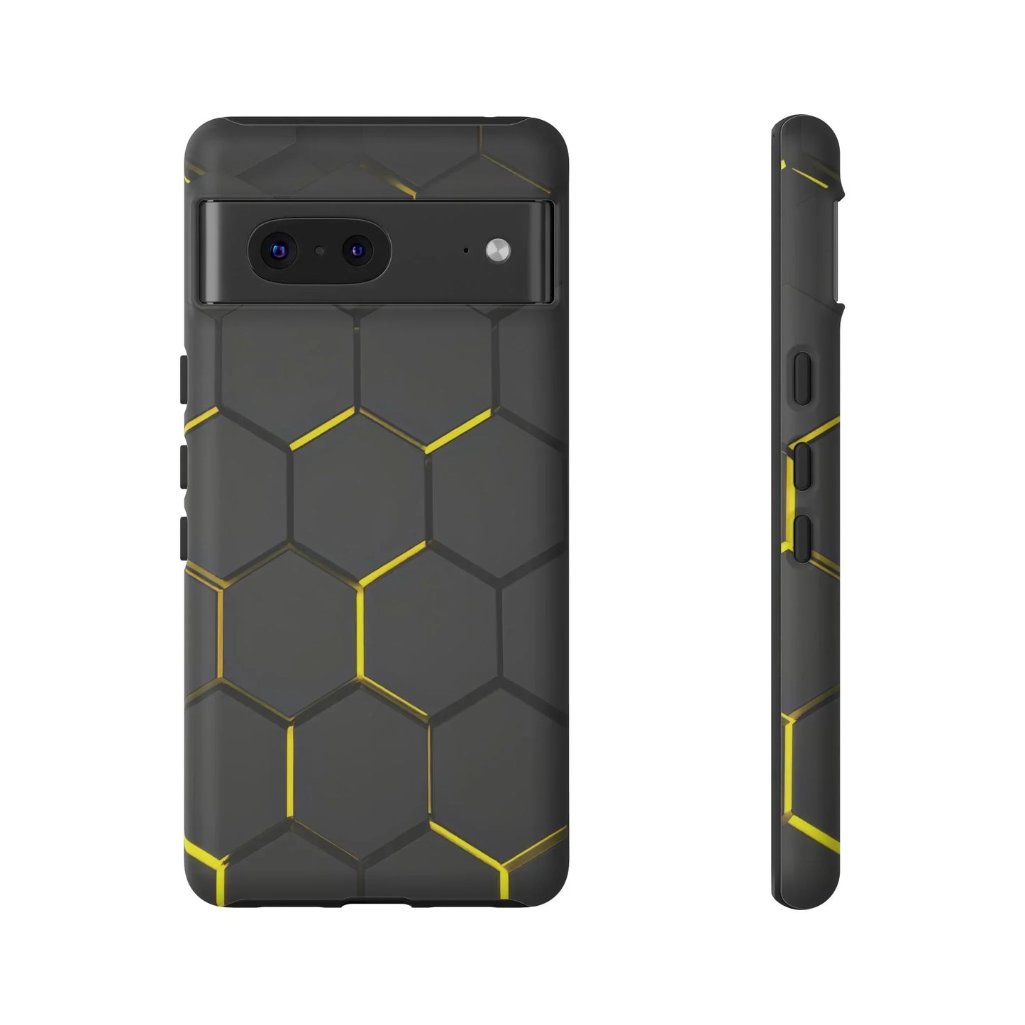 Black and Yellow Hexagon Geometric Tough Phone Case for Galaxy and Pixel - KarArmDesign