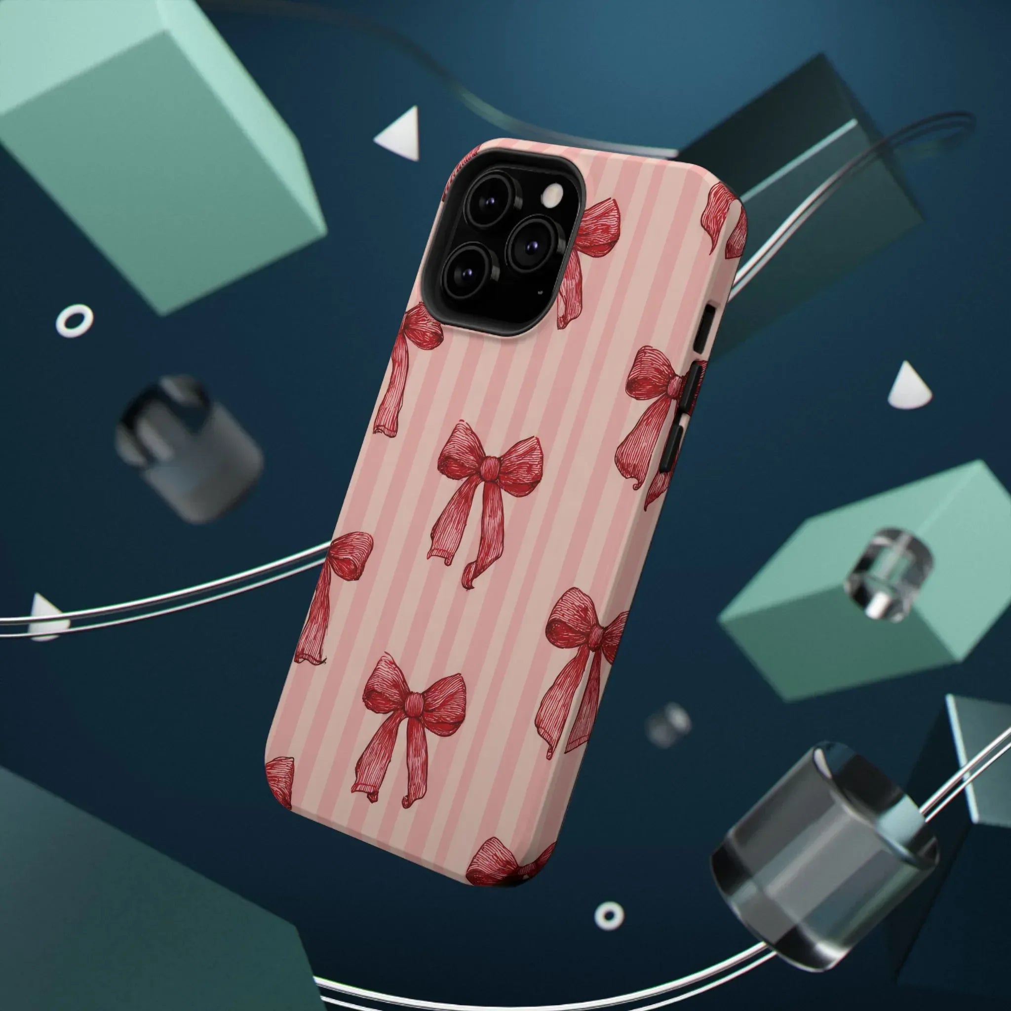 Red Bow Stripe Phone Case for iPhone 11-17 & Galaxy S21-S22 - KARARMDESIGN