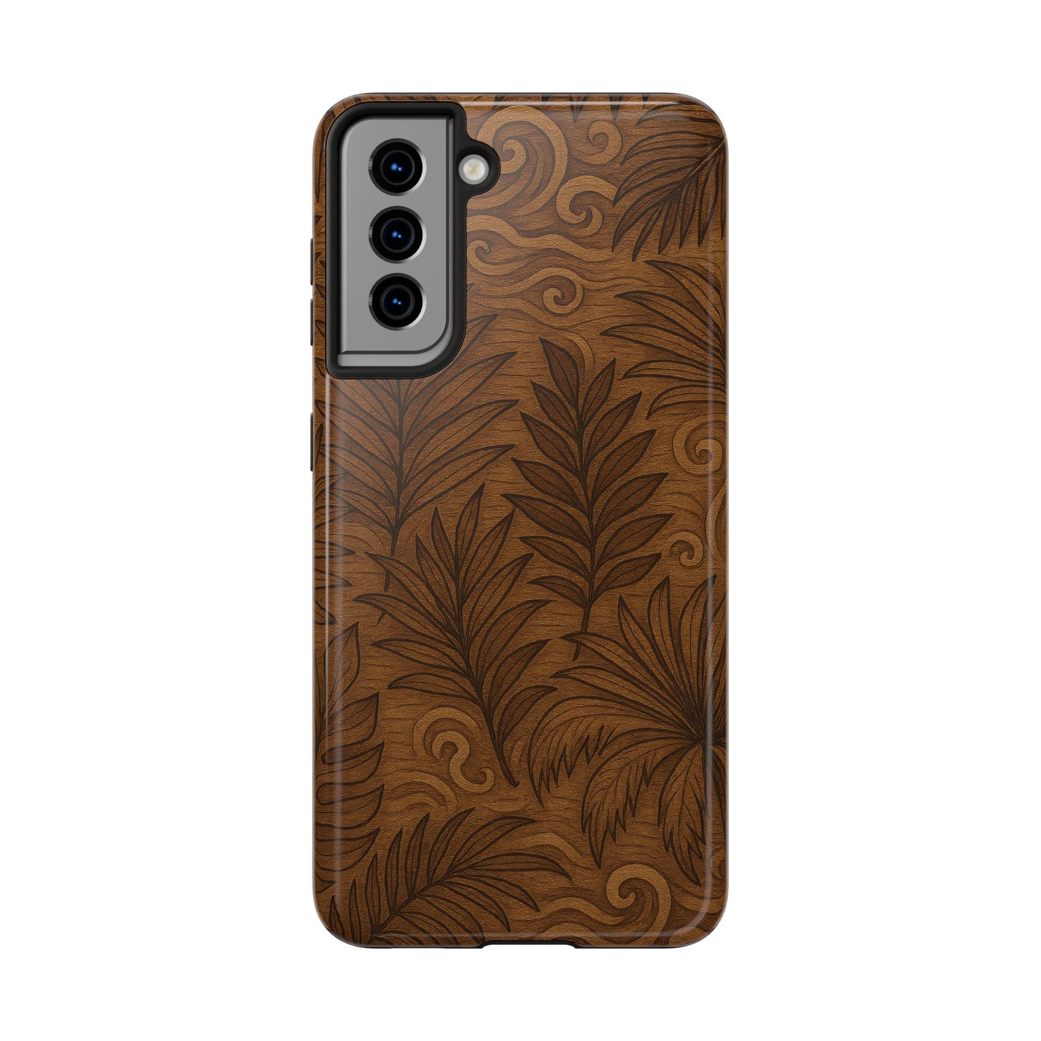 Wood Leaf Armor Phone Case for iPhone 11–17 & Galaxy S21–S26