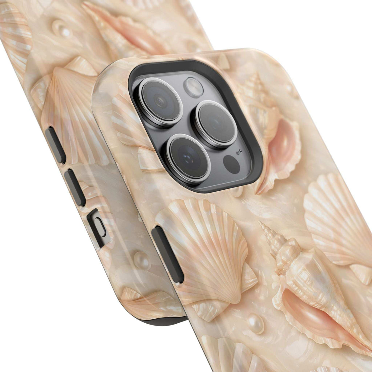 Beige seashell phone case with MagSafe camera cutout for iPhone 13–17