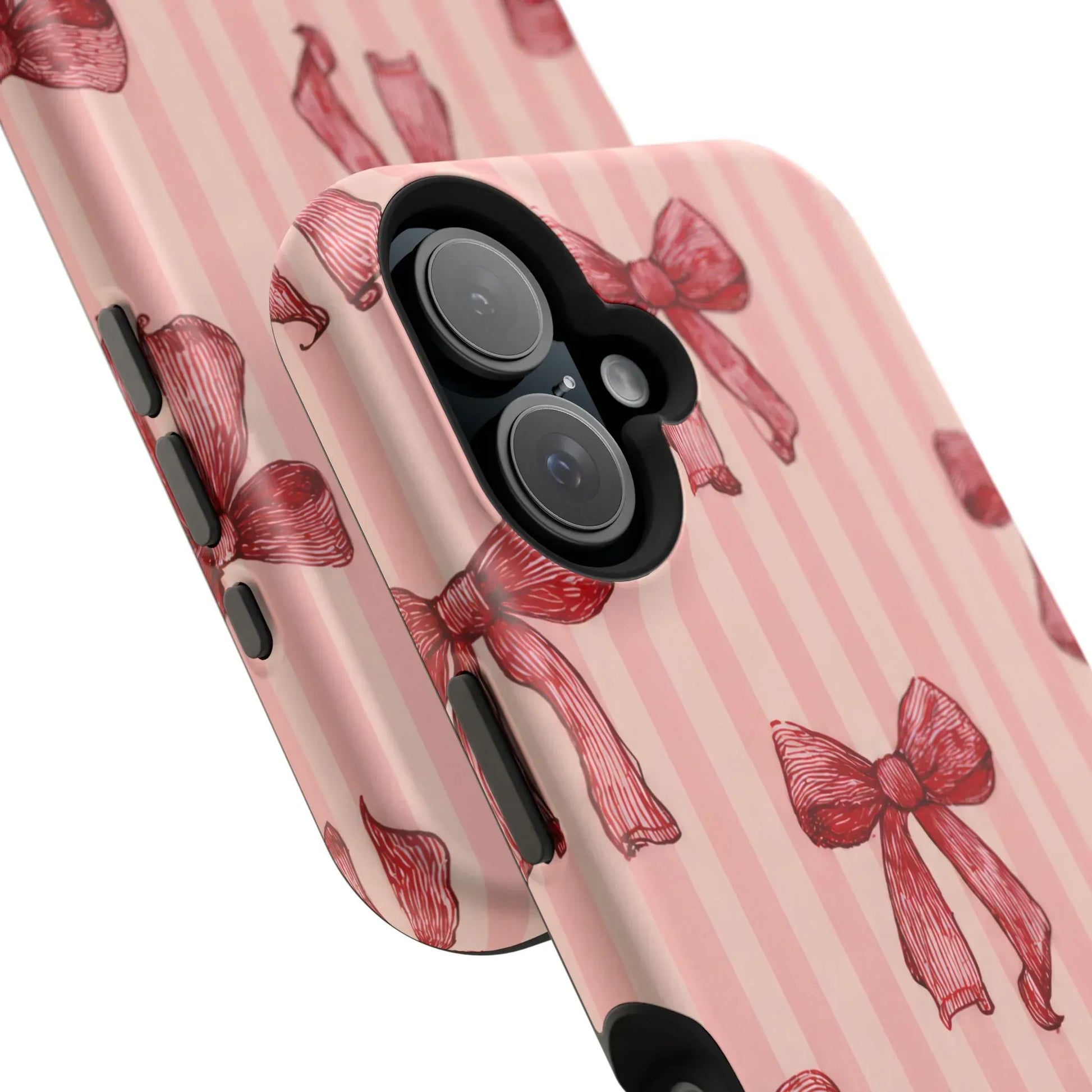 Red Bow Stripe Phone Case for iPhone 11-17 & Galaxy S21-S22 - KARARMDESIGN