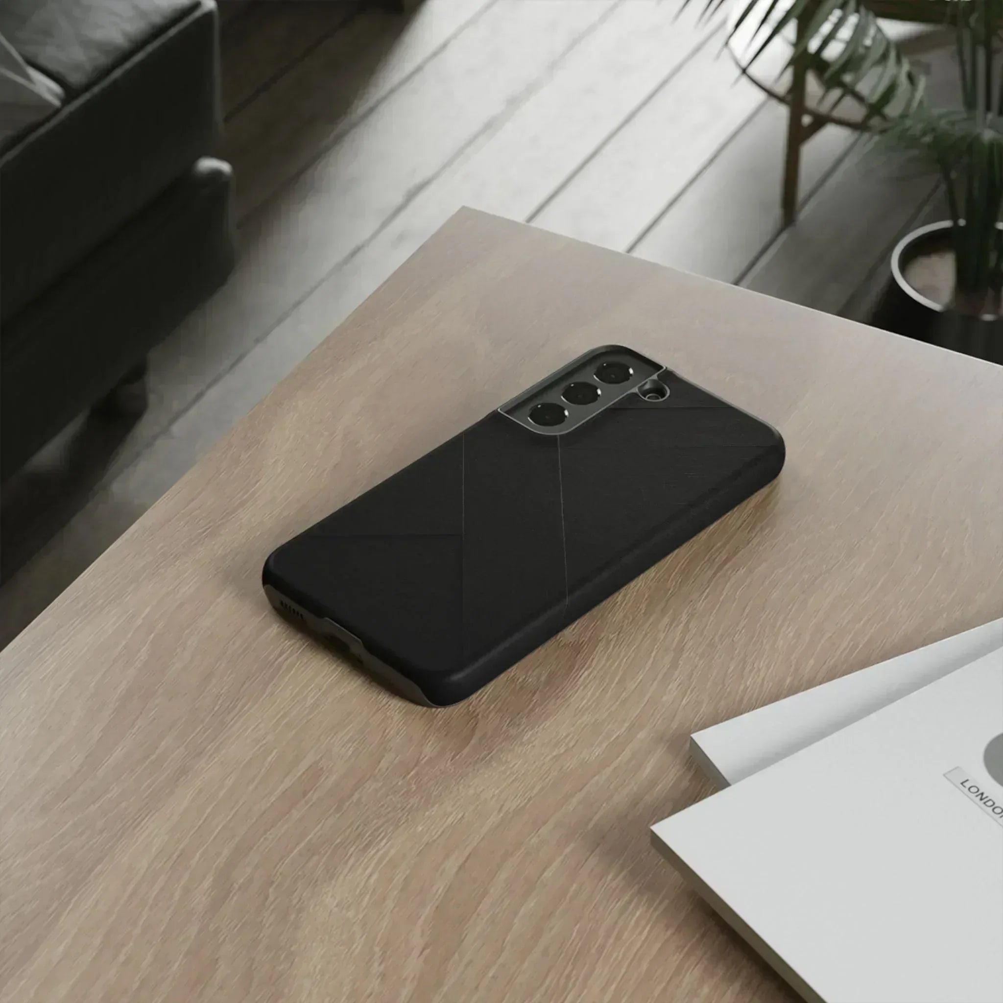 Matte Black Diagonal Line Phone Case for iPhone 8-16 and Galaxy S10-S25 - KARARMDESIGN