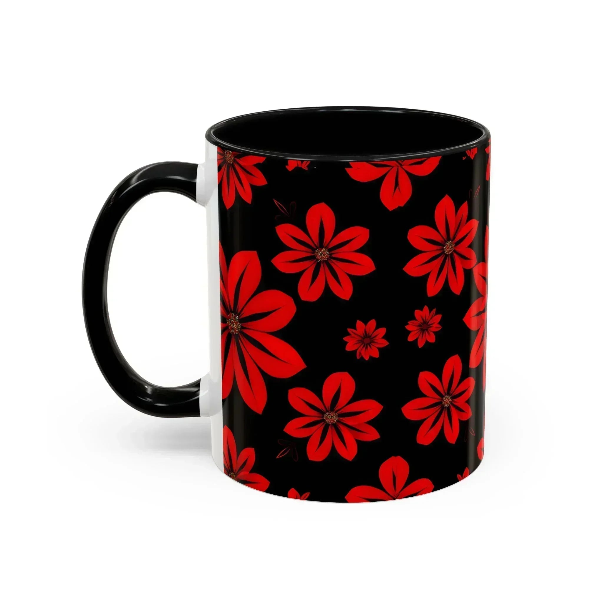 Accent Red Floral Coffee Mug – 11oz & 15oz - KARARMDESIGN