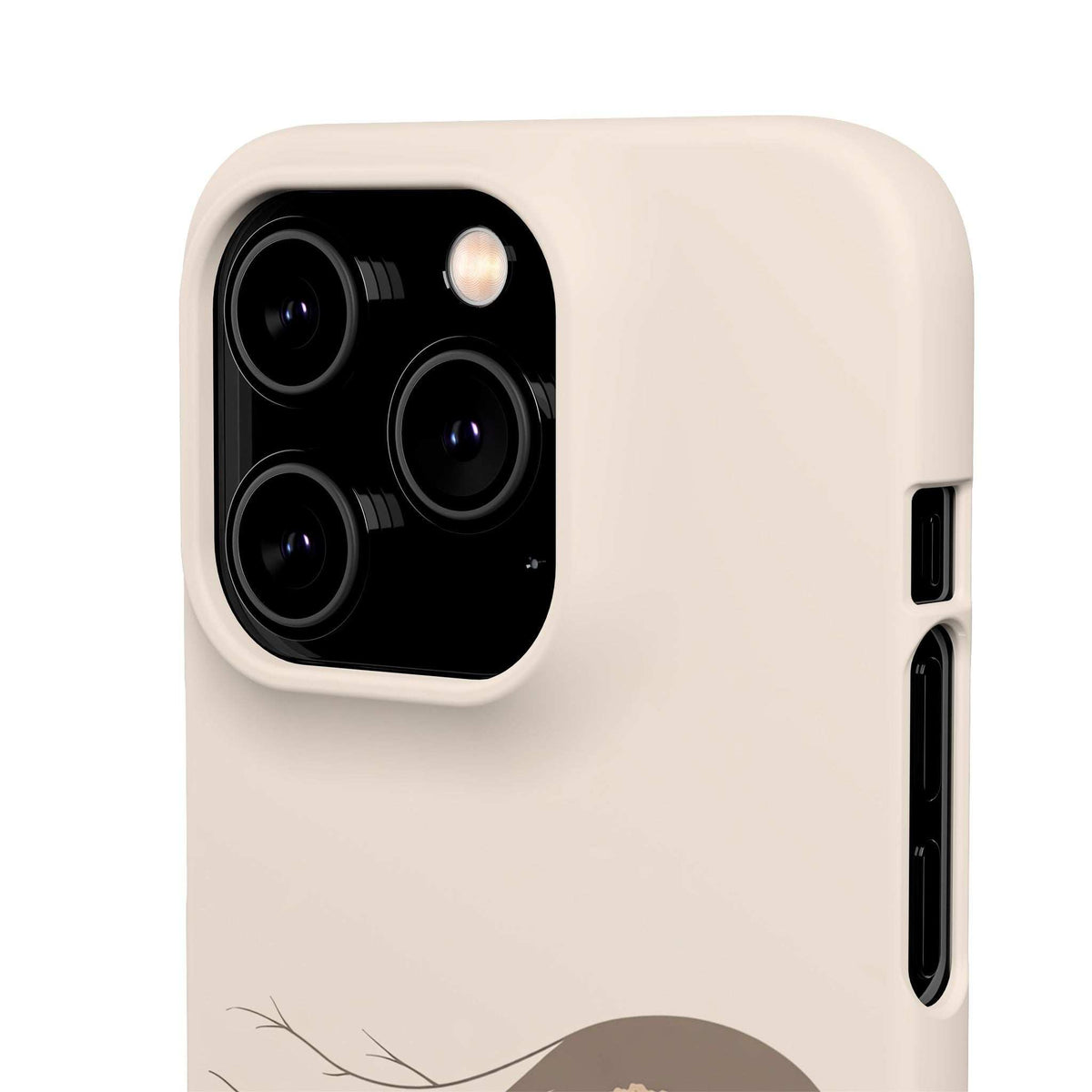 Light cream phone case with dual camera cutouts and bottom line art detail