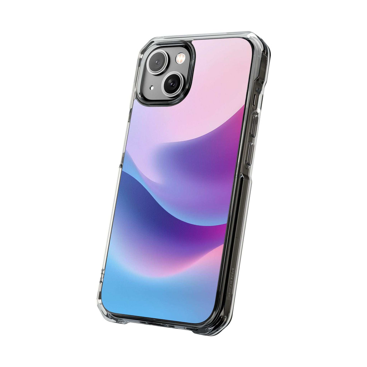 Pastel wave phone case with clear frame and raised camera cutouts for iPhone.