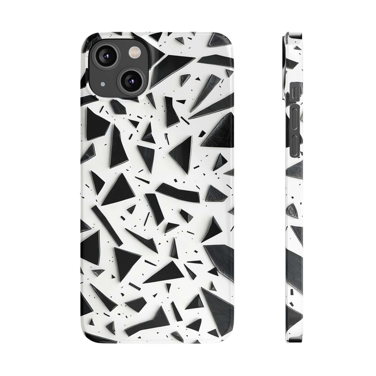 iPhone slim phone case with white and black mosaic-like abstract pattern