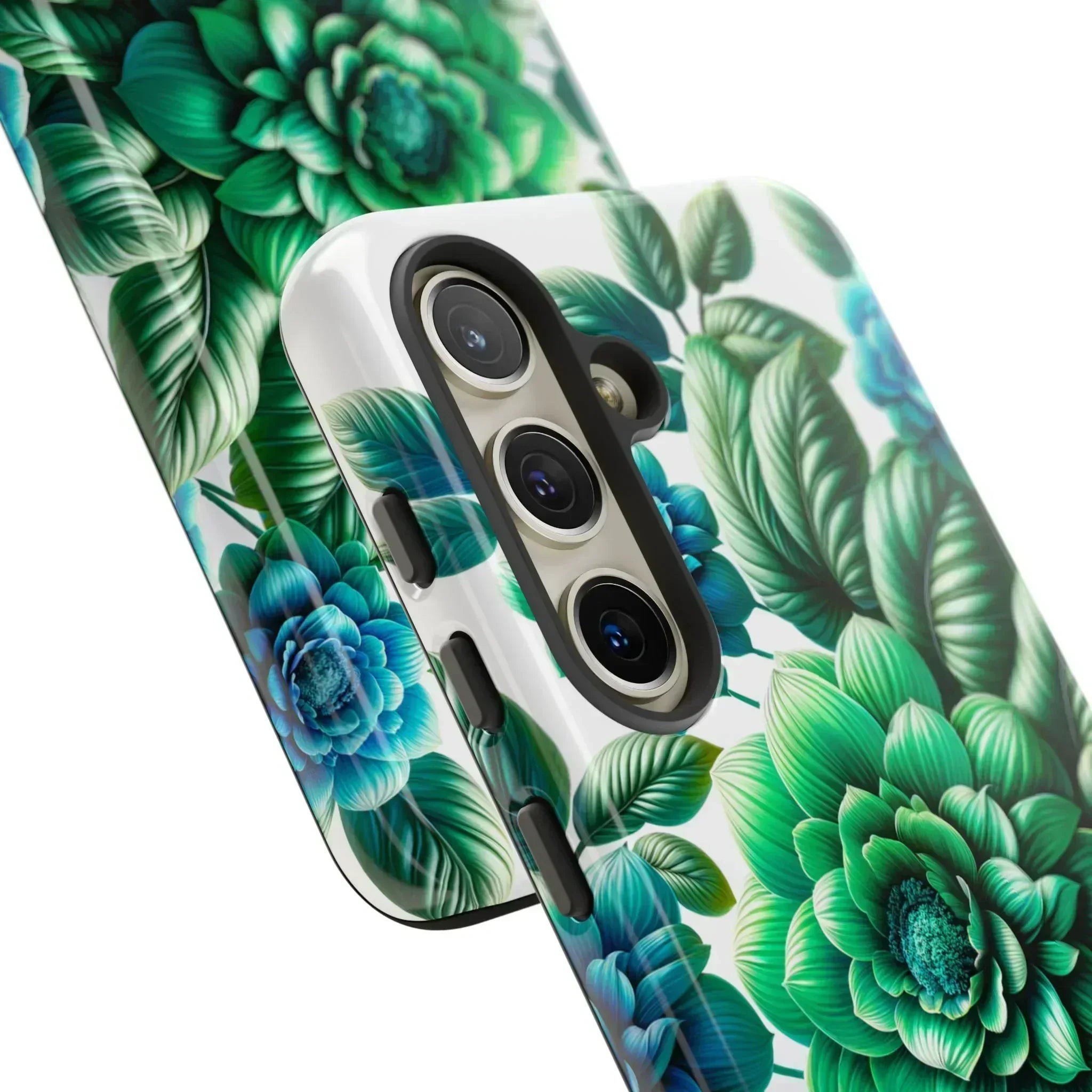 Green and Blue Floral Phone Case for Galaxy S10-S25 - KARARMDESIGN