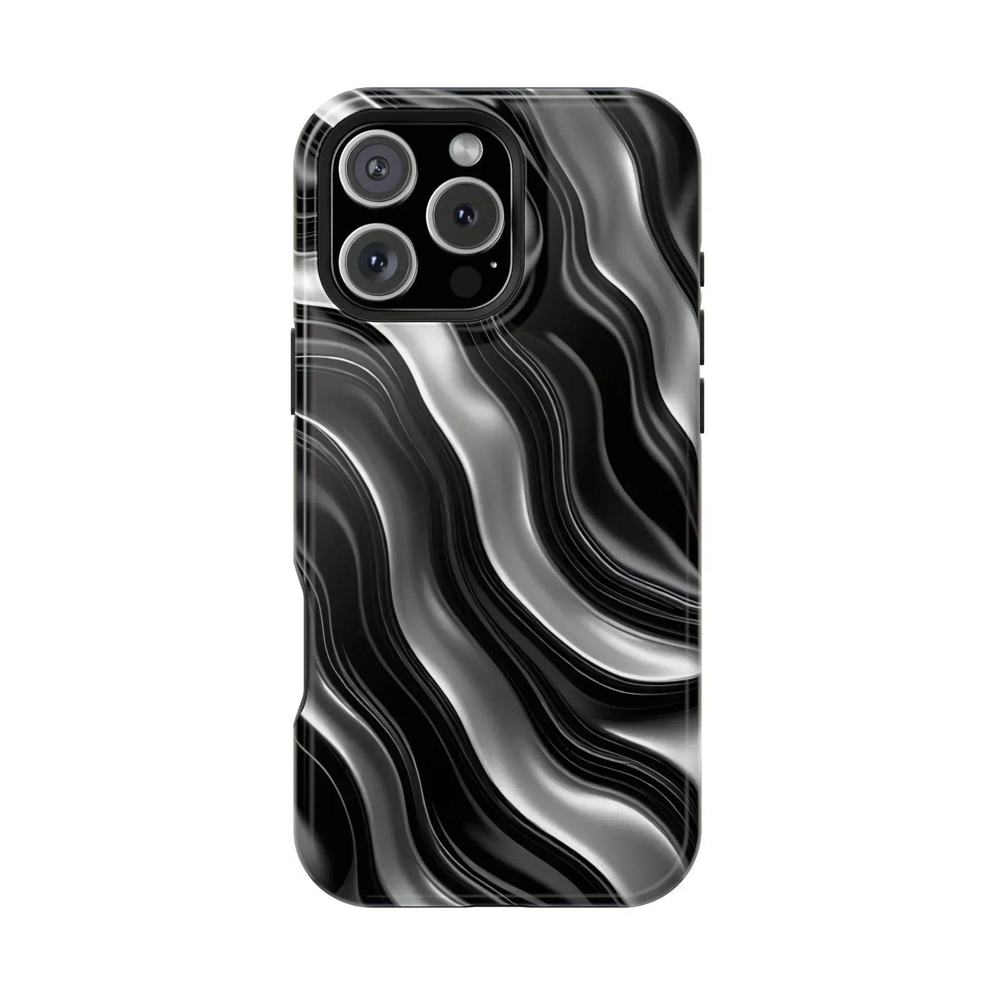 Wavy Illusion Black & Silver MagSafe® Tough Phone Case - KarArmDesign