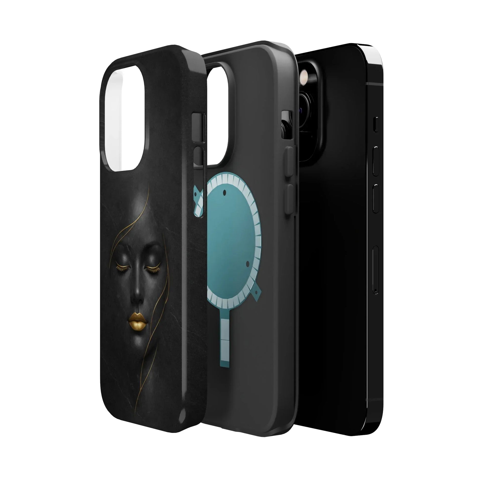 Black Gold Face Phone Case for iPhone 13-17 - KARARMDESIGN