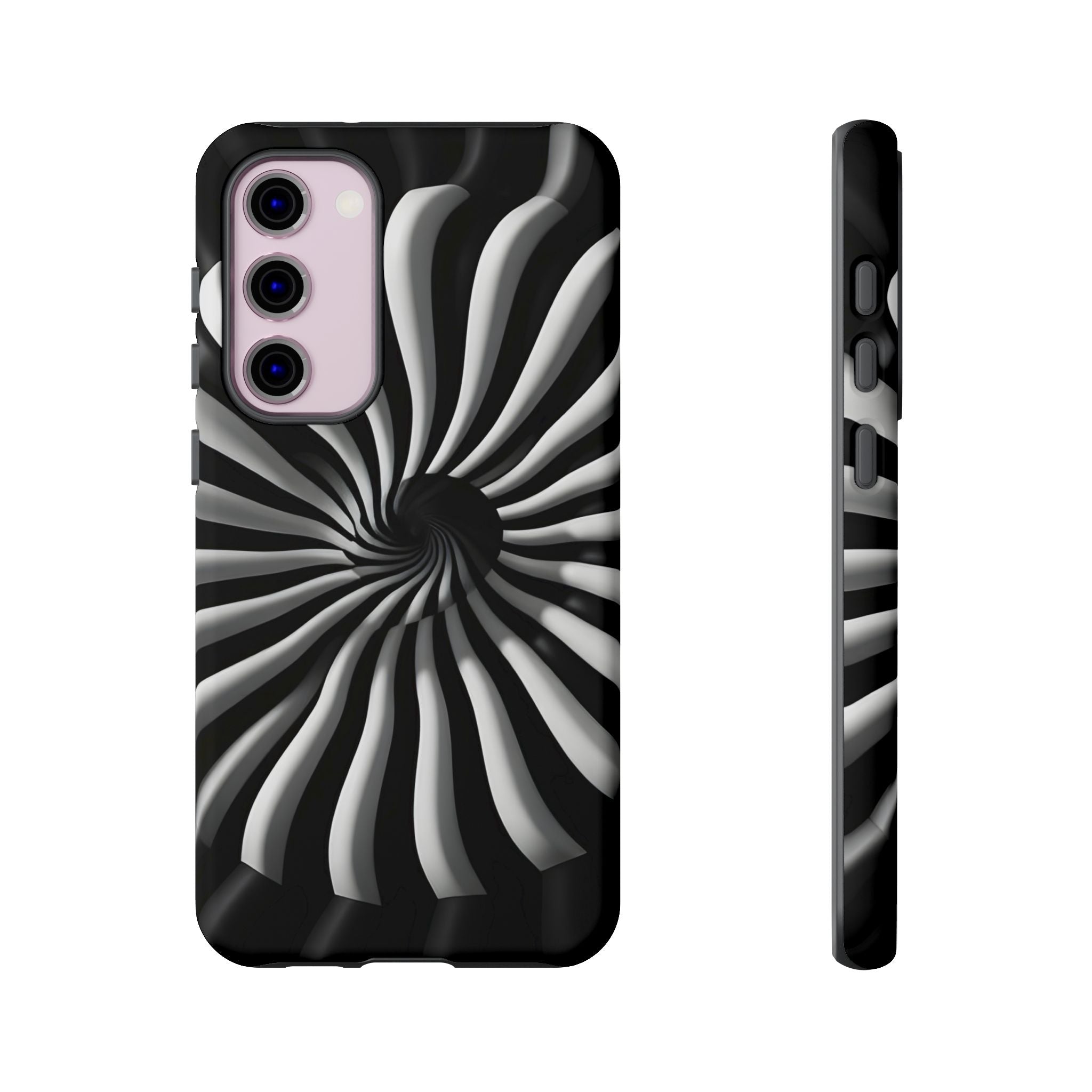Hypnotic Black and White Spiral Phone Case – Optical Illusion Design for iPhone & Galaxy