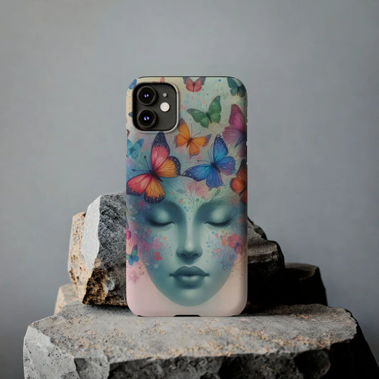 Butterfly Bloom Dreamy Woman with Closed Eyes Tough Phone Case for iPhone - KarArmDesign