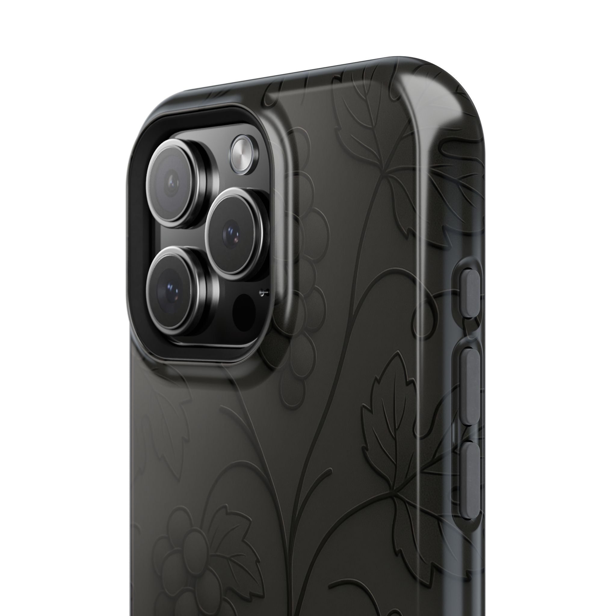 Embossed Grape Leaf Phone Case – Elegant Black Design for iPhone & Samsung