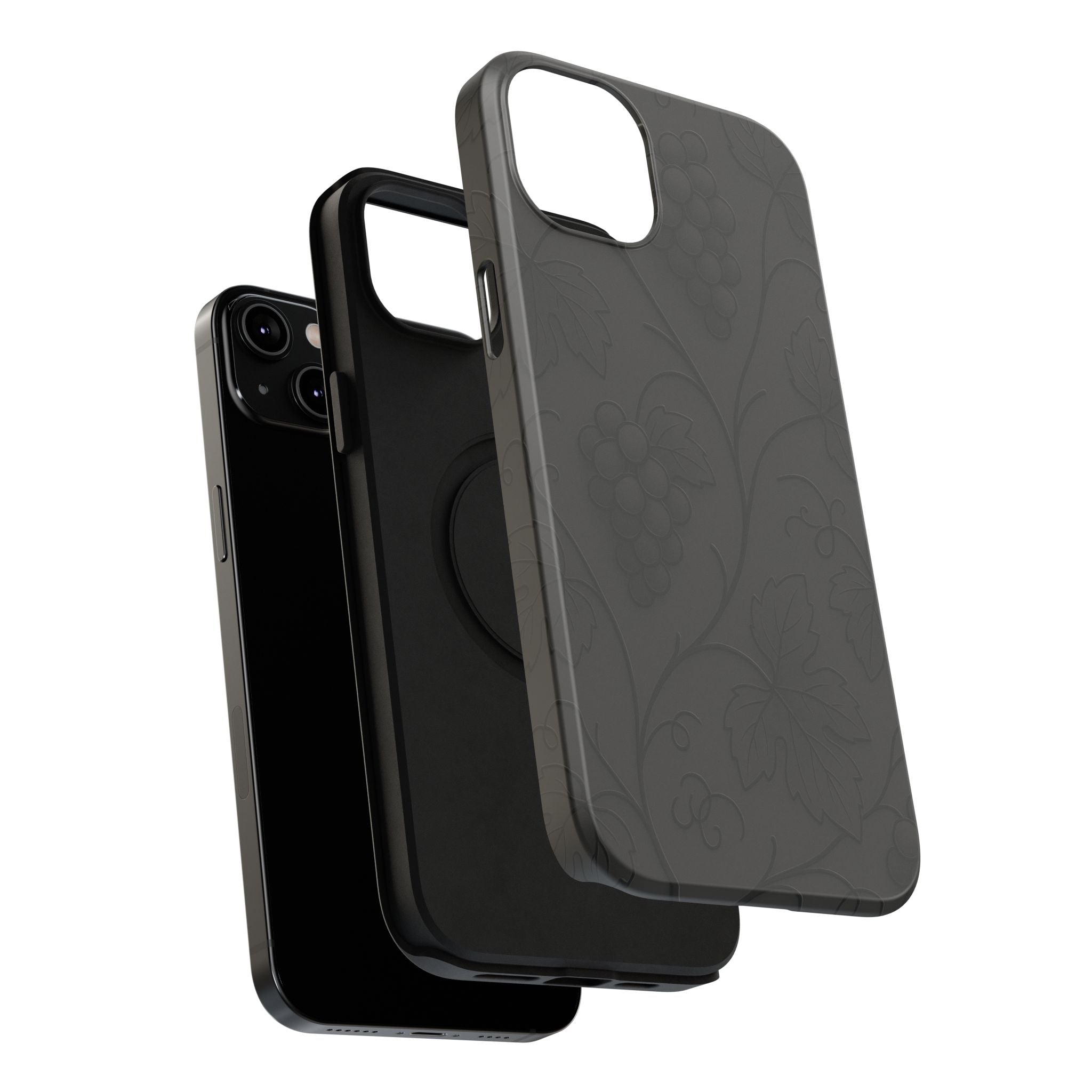 Embossed Grape Leaf Phone Case – Elegant Black Design for iPhone & Samsung