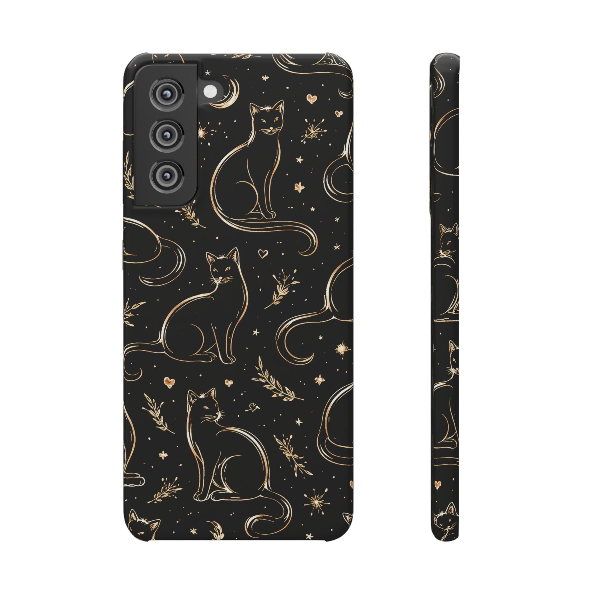 Golden Cat Pattern Phone Case for iPhone 11-17 and Galaxy S20-S26