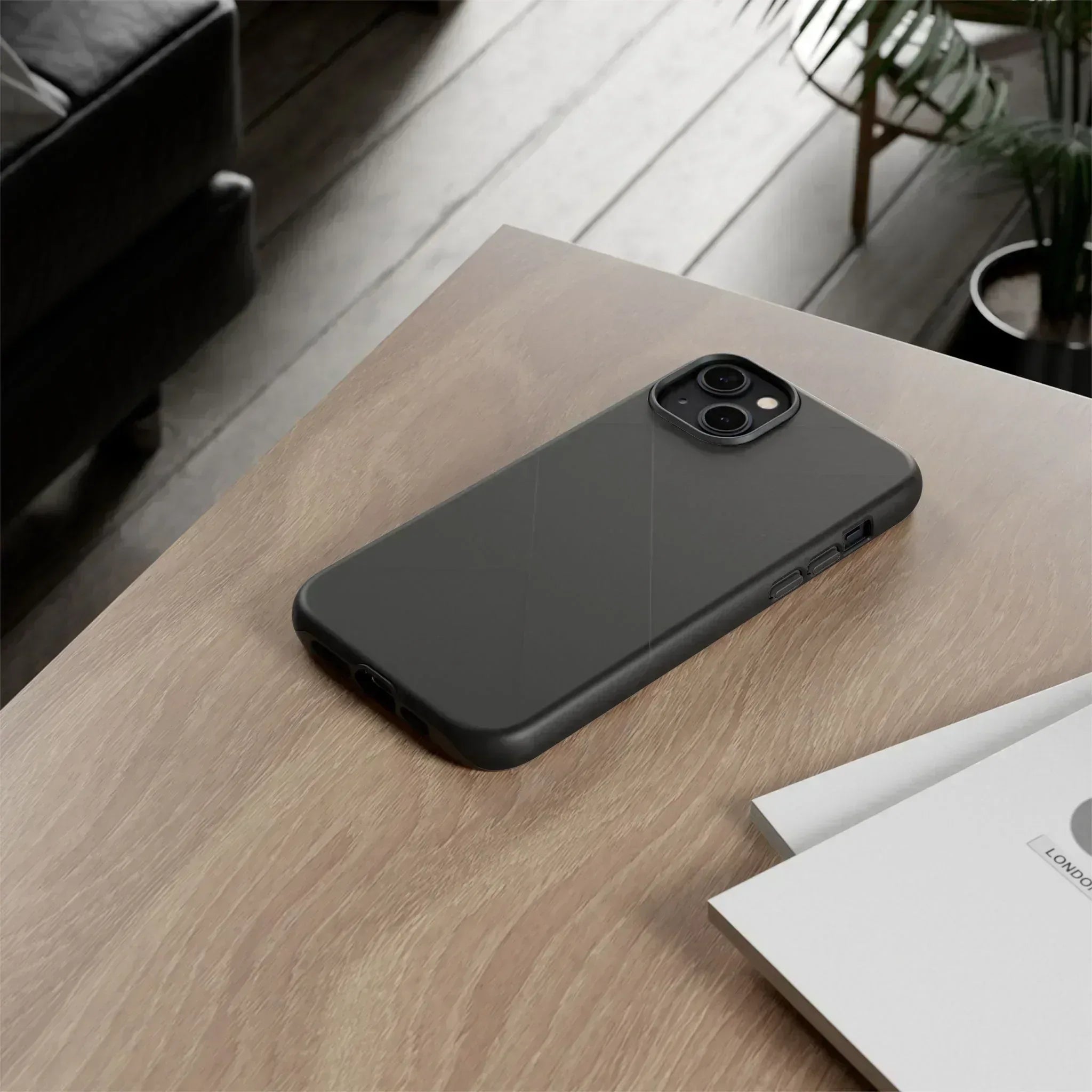 Matte Black Diagonal Line Phone Case for iPhone 8-16 and Galaxy S10-S25 - KARARMDESIGN