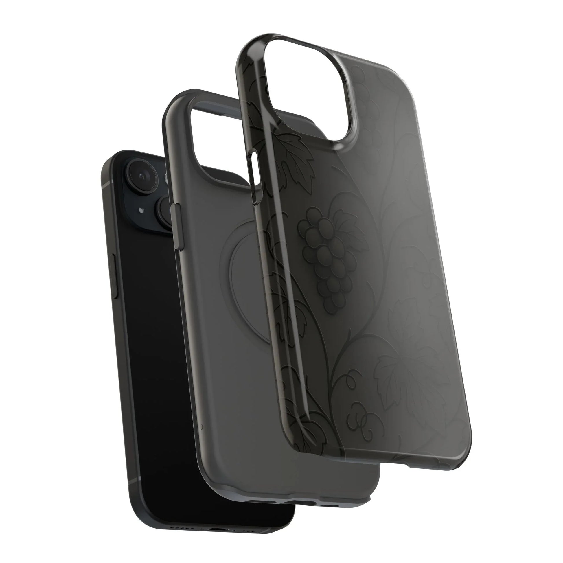 Elegant Embossed Grape Leaf Black Phone Case for iPhone and Galaxy - KARARMDESIGN