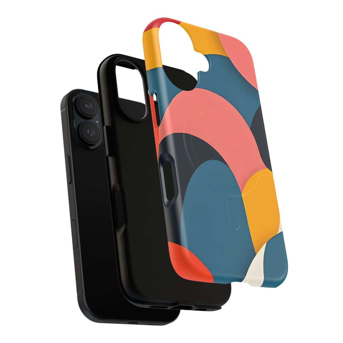 Colorful abstract iPhone 13-17 case, glossy finish, precise cutouts for cameras and charging port