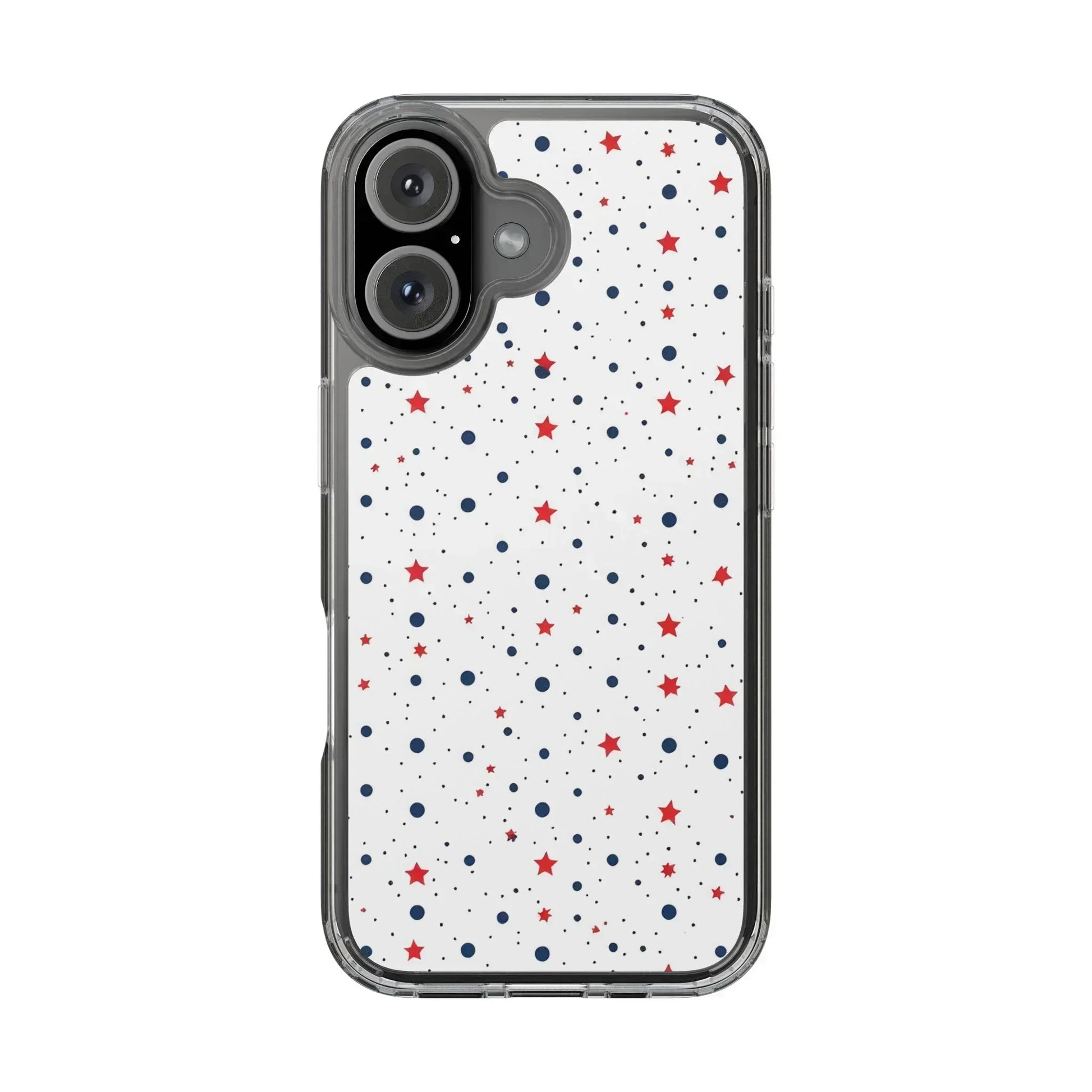 White Phone Case with Red Stars and Blue Polka Dots for iPhone and Galaxy - KARARMDESIGN