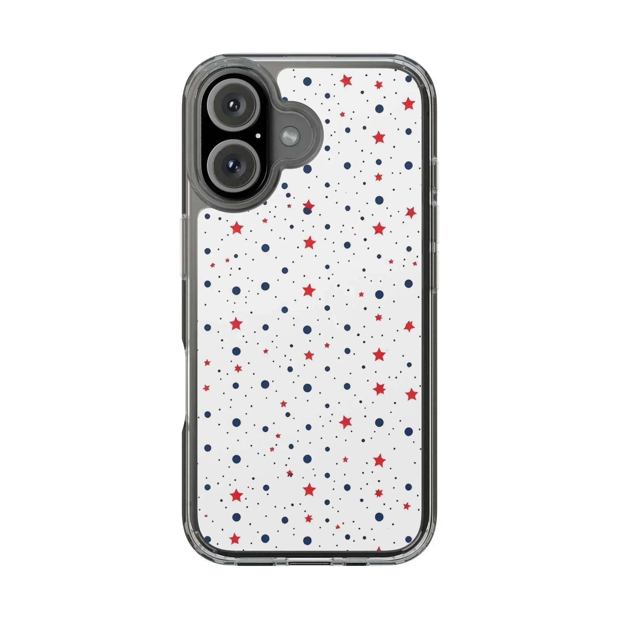 White Phone Case with Red Stars and Blue Polka Dots for iPhone and Galaxy - KARARMDESIGN