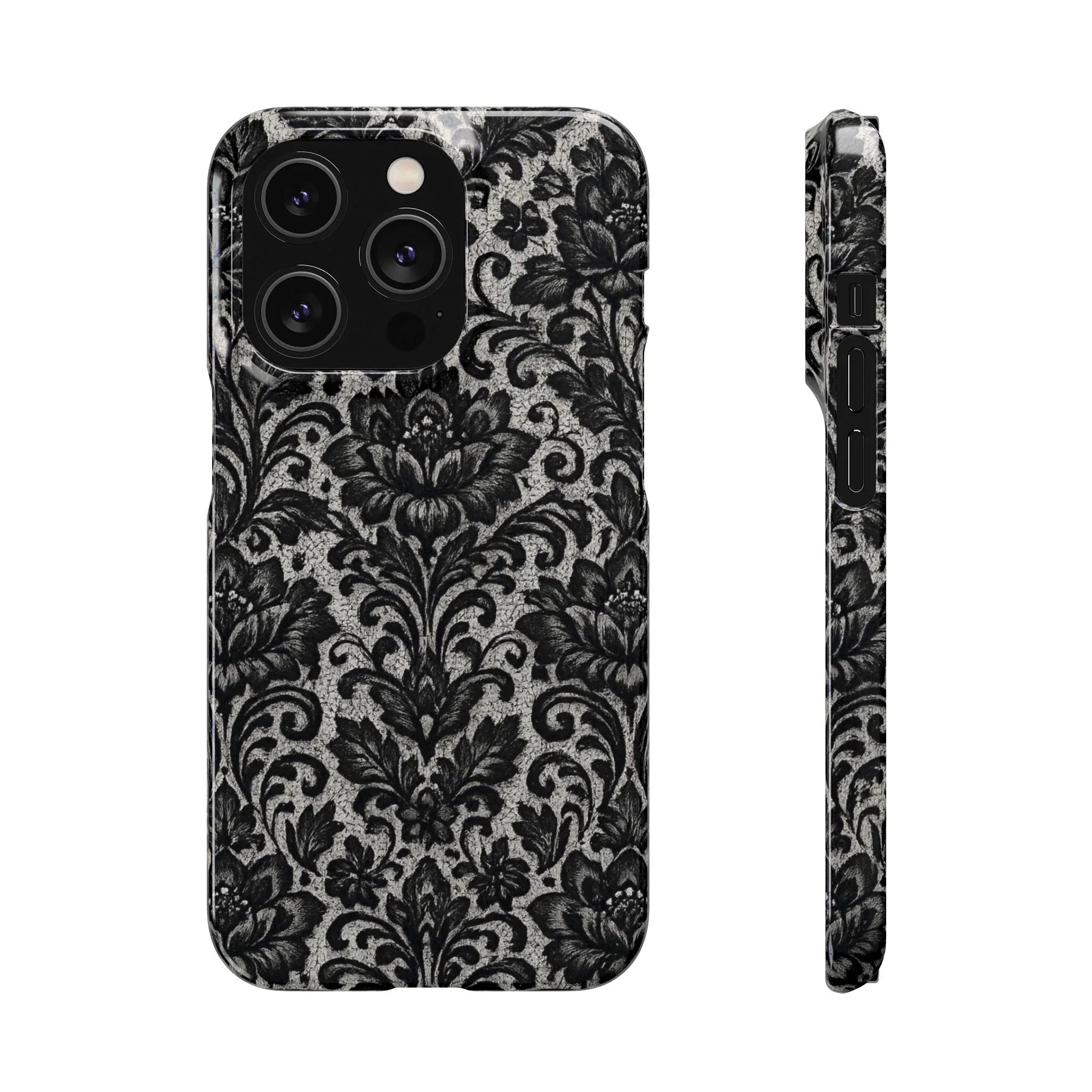Black Damask Floral Phone Case for iPhone 11-17 and Galaxy S20-S25 - KARARMDESIGN