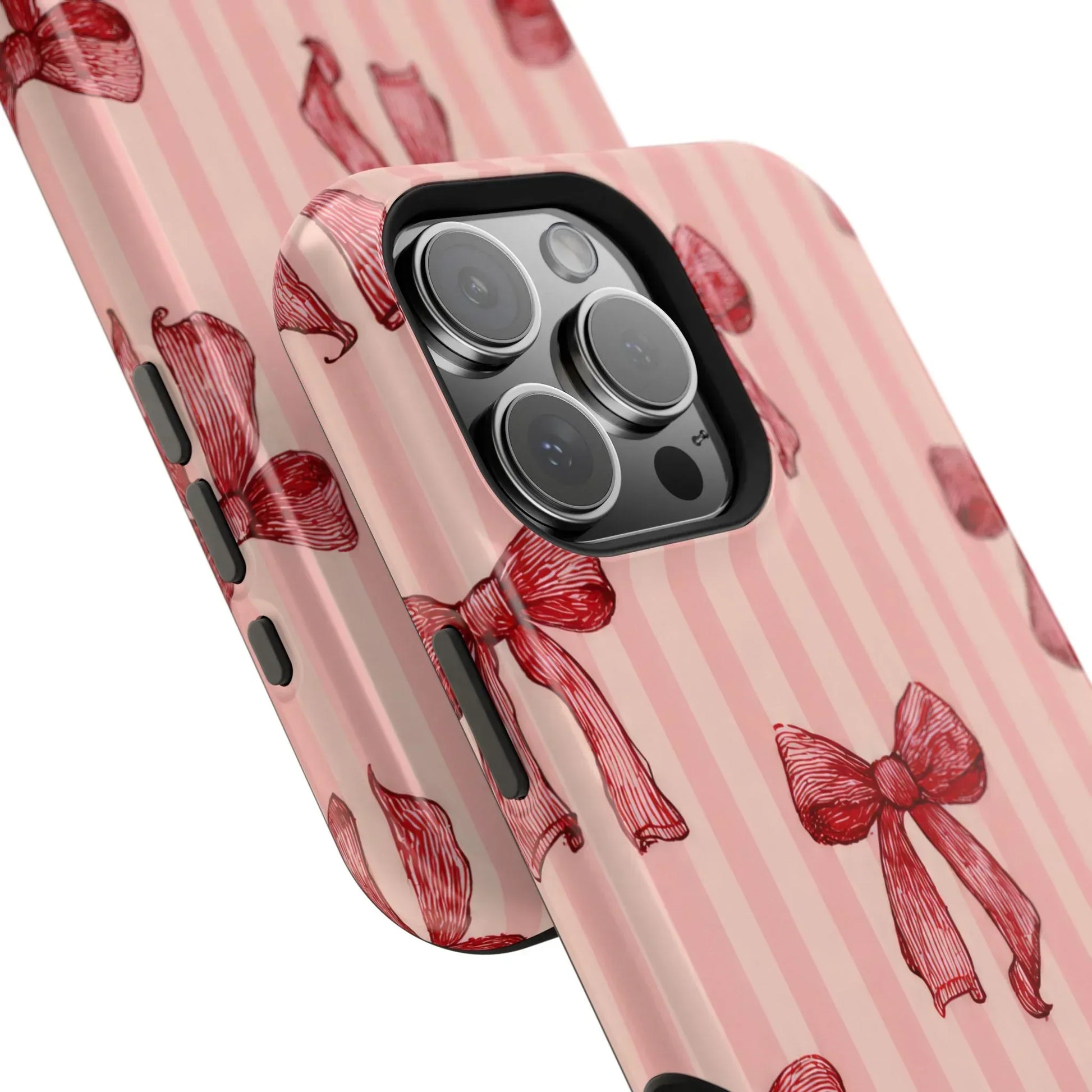 Red Bow Stripe Phone Case for iPhone 11-17 & Galaxy S21-S22 - KARARMDESIGN