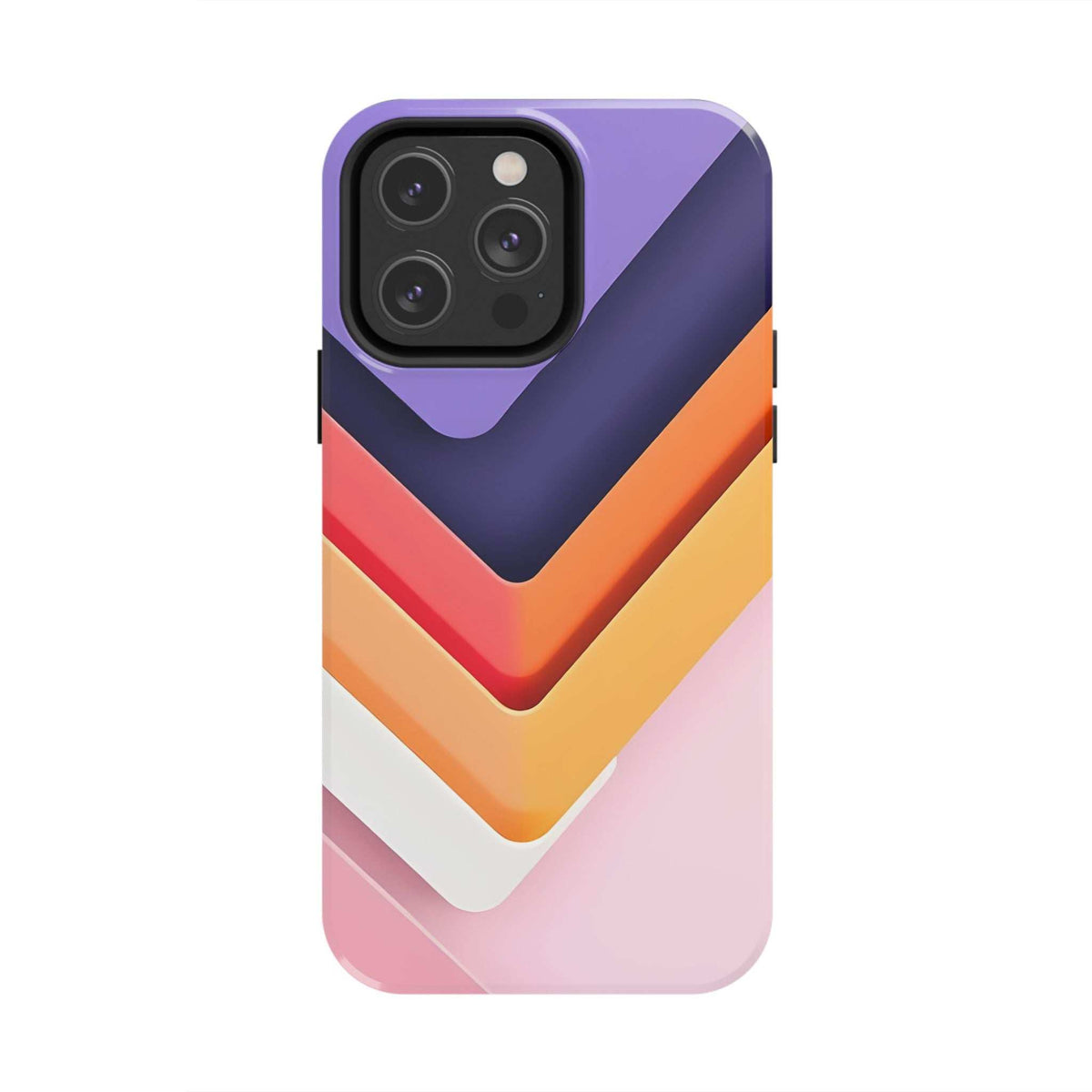 Phone case chevron pattern with purple/navy, orange, red, yellow, and white stripes