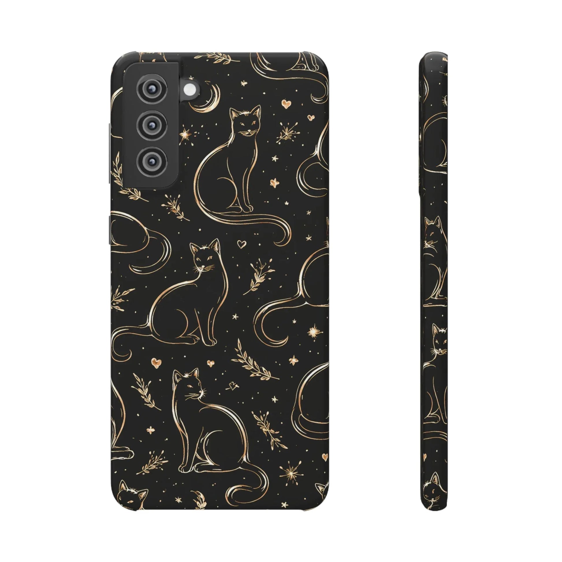 Golden Cat Pattern Phone Case for iPhone 11–17 & Galaxy S21–S25 - KARARMDESIGN