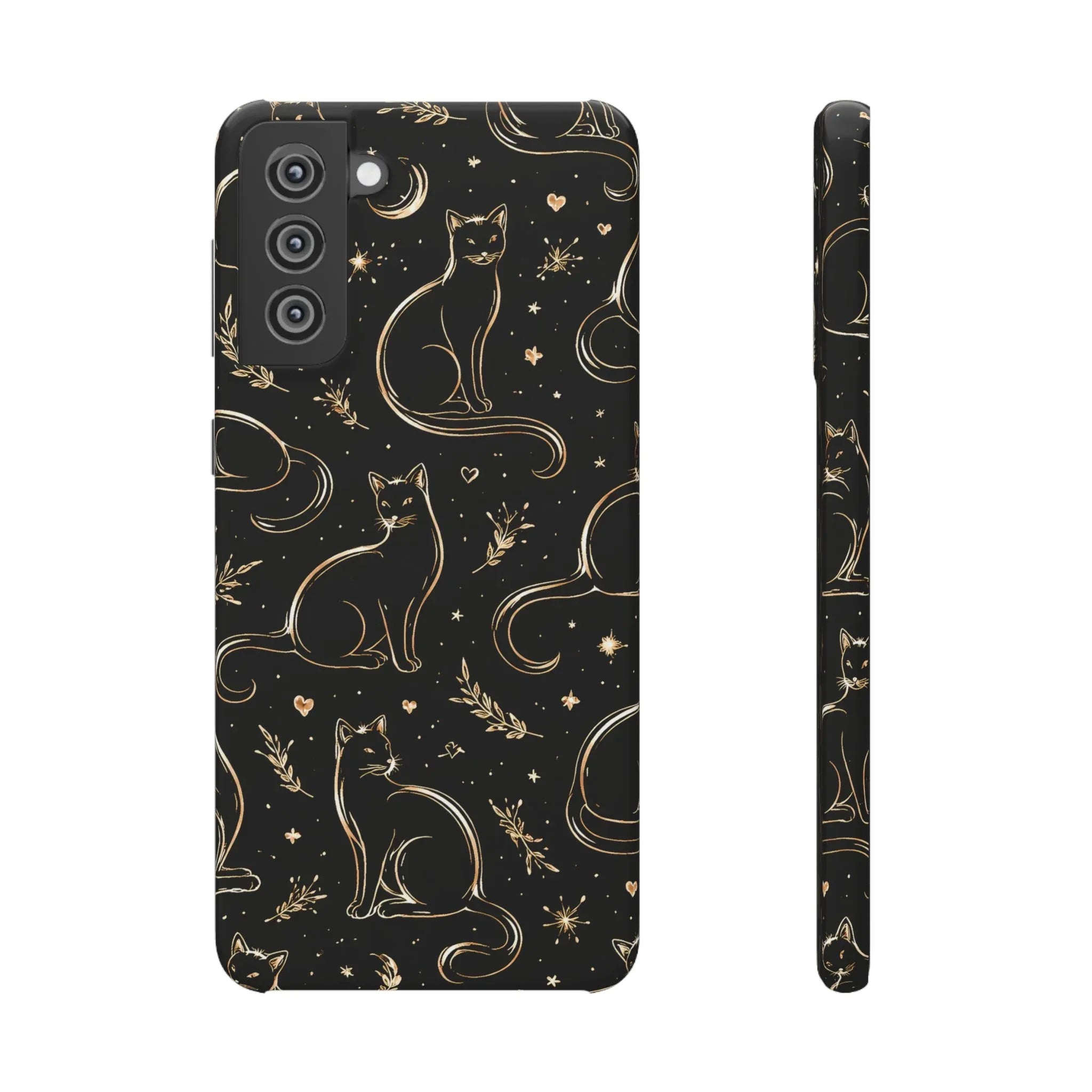 Golden Cat Pattern Phone Case for iPhone 11–17 & Galaxy S21–S25 - KARARMDESIGN