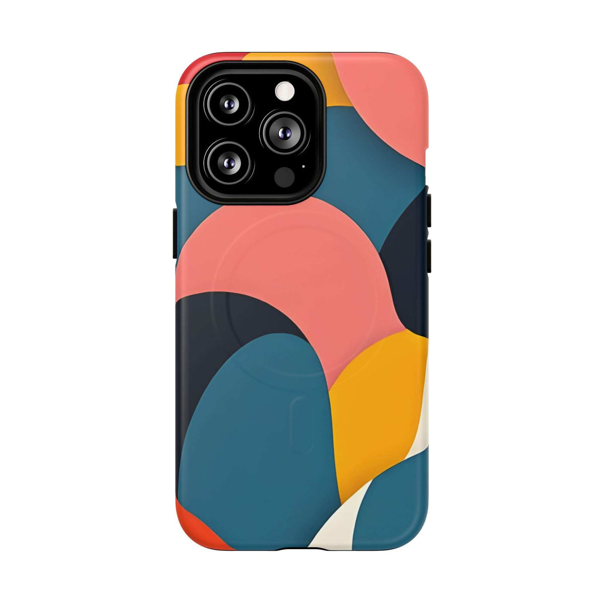 Colorful abstract art iPhone 13-17 phone case with rounded edges and multi-camera cutout