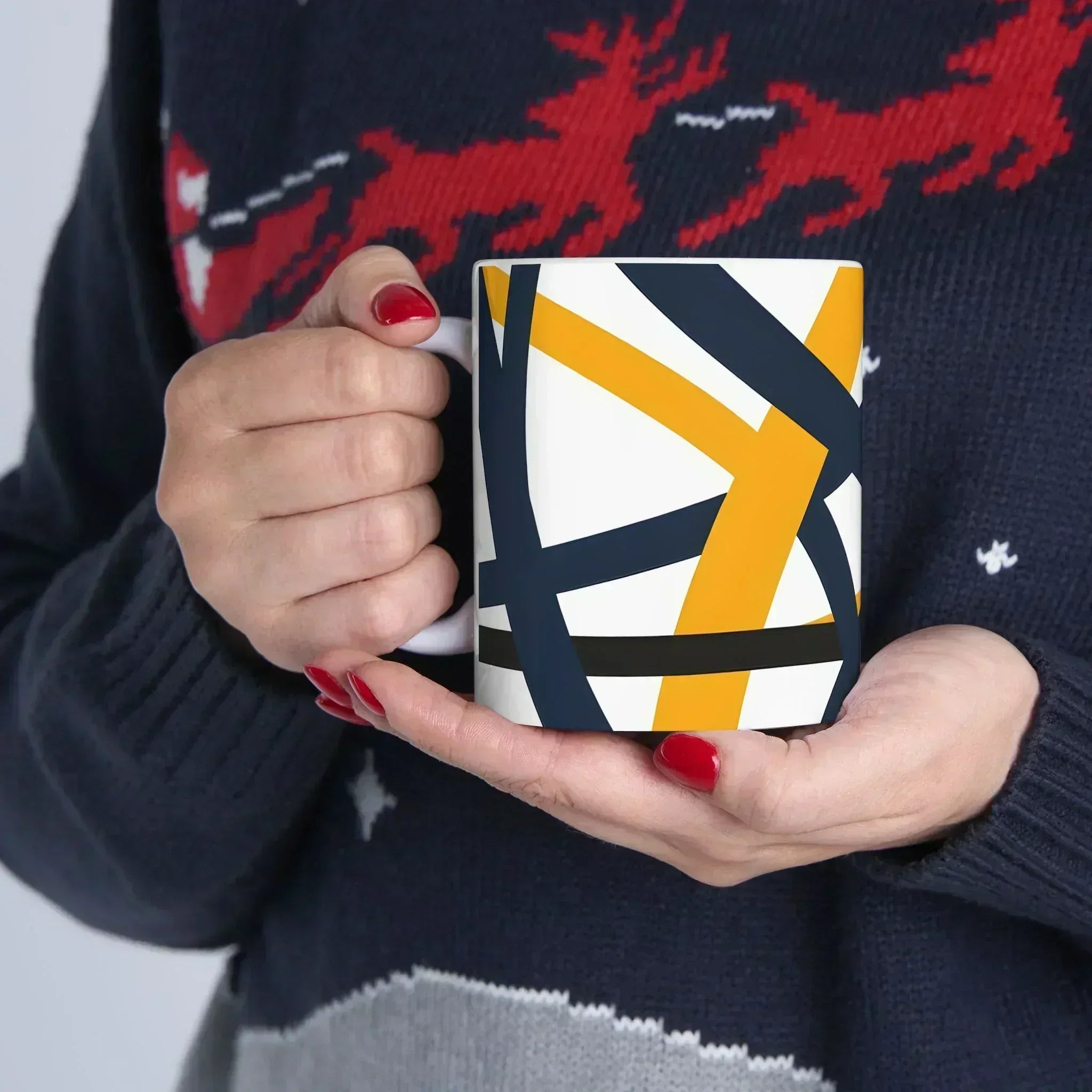 Navy Blue and Orange Smoke Pattern Ceramic Mug - KARARMDESIGN