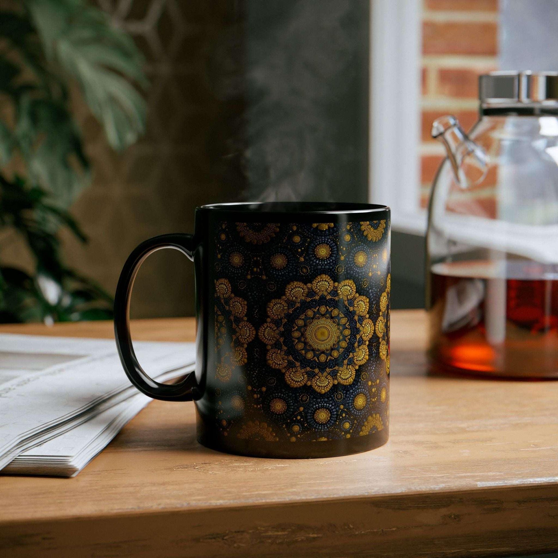 Golden Mandala Nightfall Mug - Black Mug (11oz, 15oz) - KARARMDESIGN