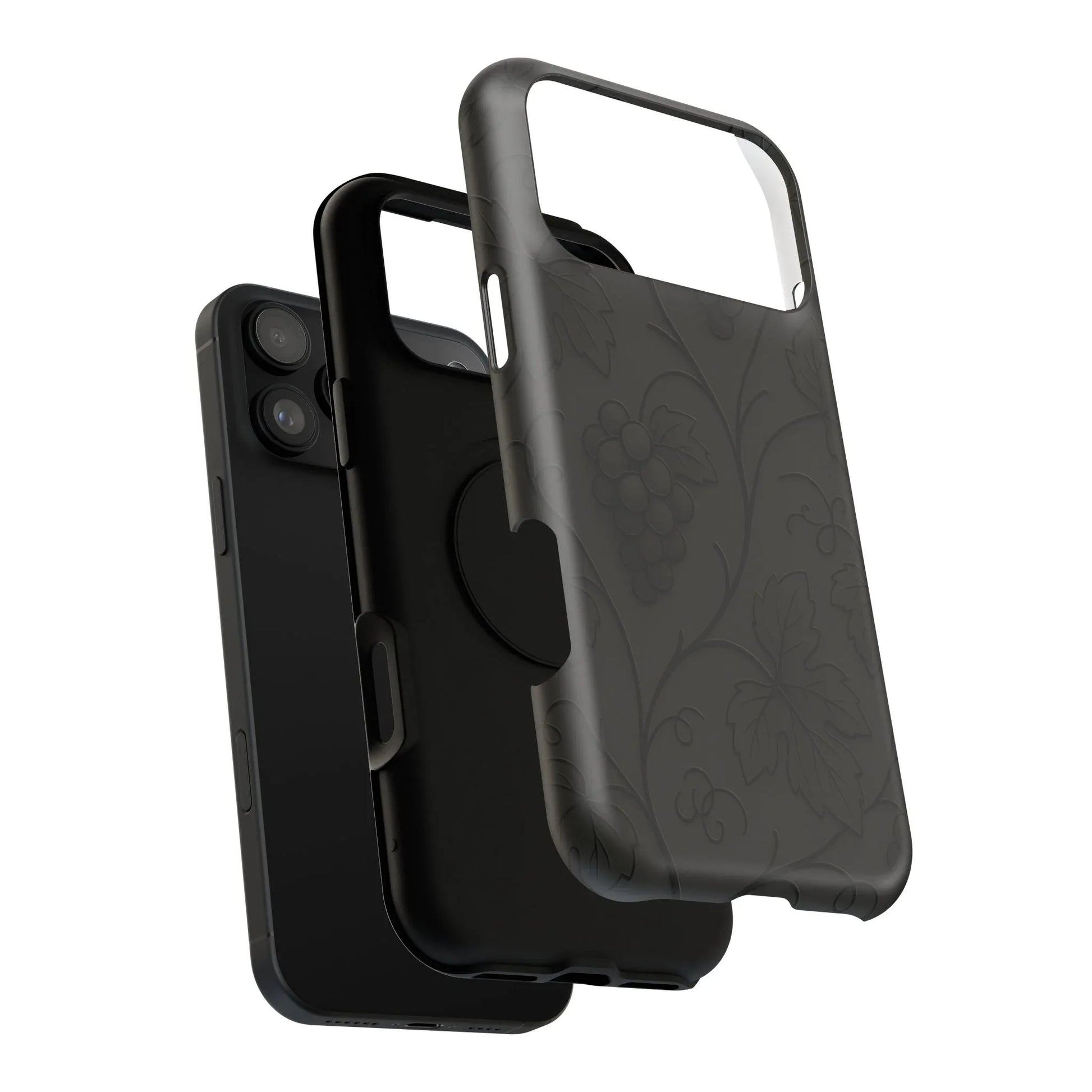 Elegant Embossed Grape Leaf Black Phone Case for iPhone and Galaxy - KARARMDESIGN