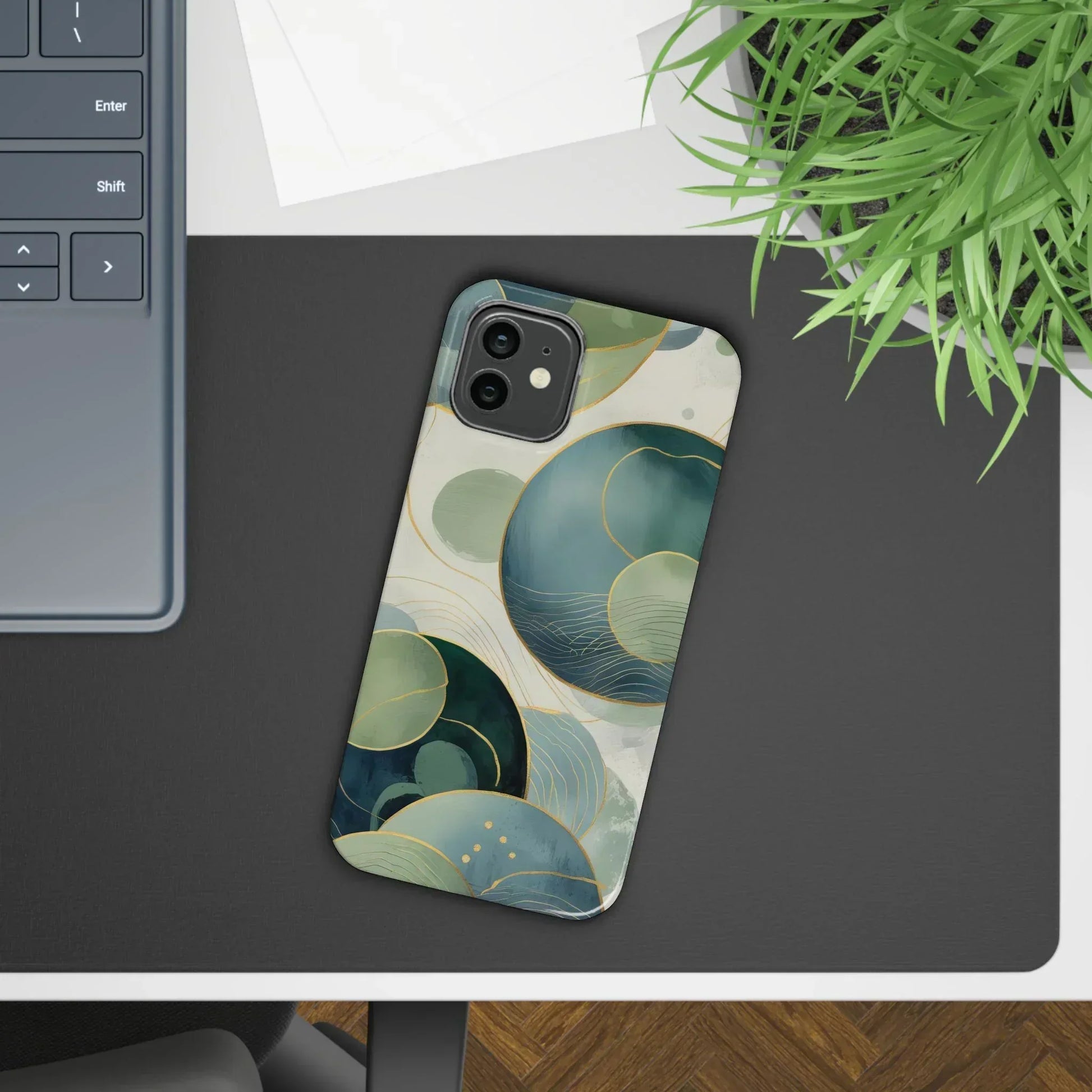 Abstract Teal Slim Phone Case for iPhone 12-16 Models - KarArmDesign