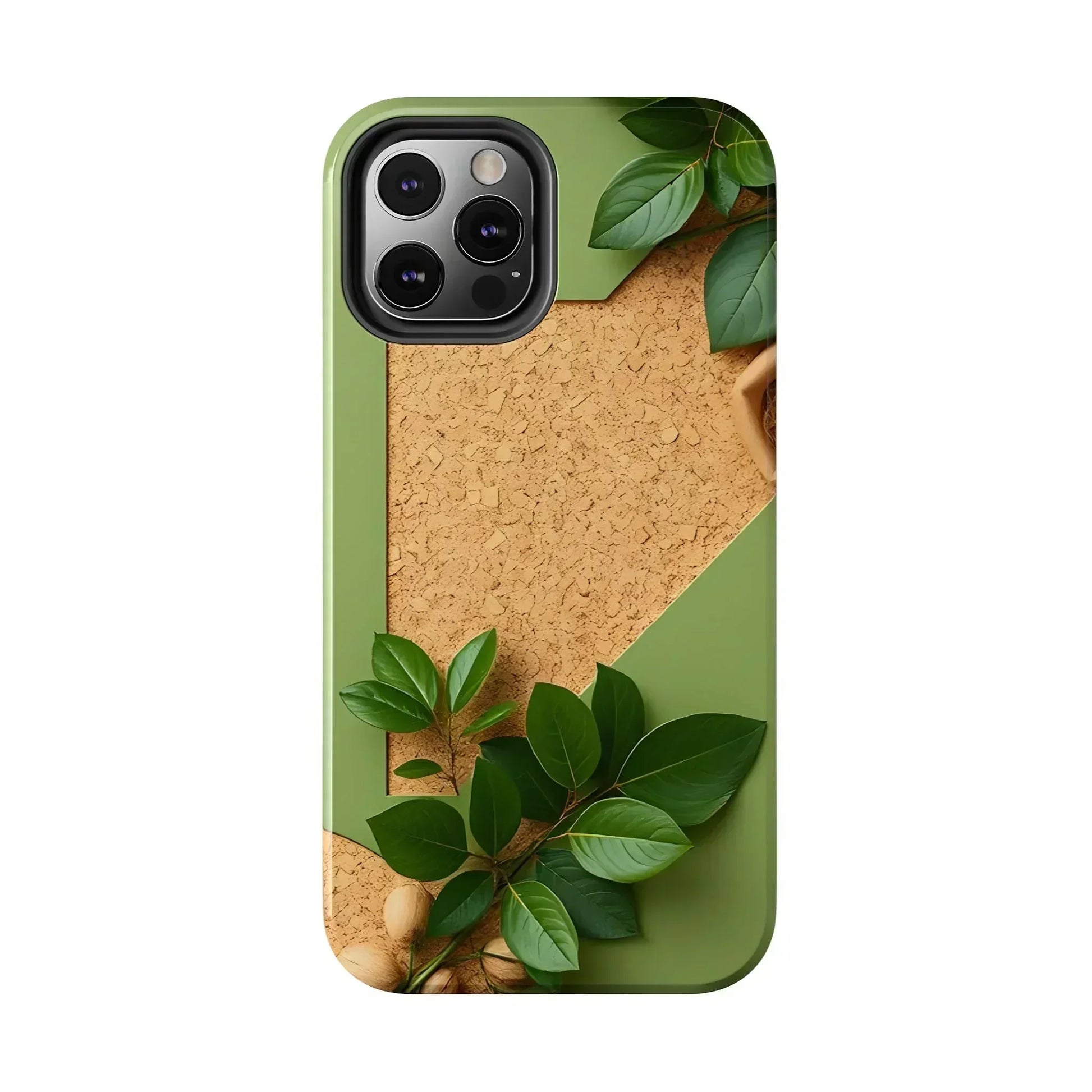 Eco-Inspired Tough Phone Case – Cork Texture with Leaf & Seed Design for iPhone 7-16 and Samsung Galaxy S21-S24 - KarArmDesign