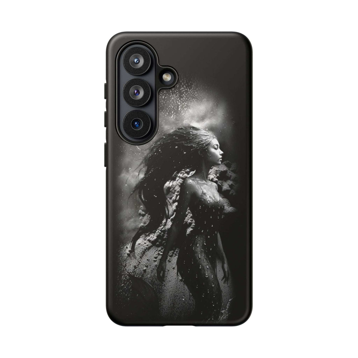 Black mermaid-themed phone case with multi-lens camera cutout