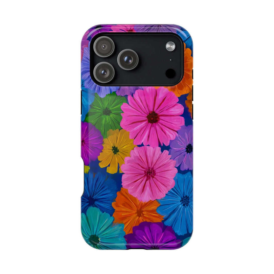 Flower-pattern phone case with black camera area and lens cutouts