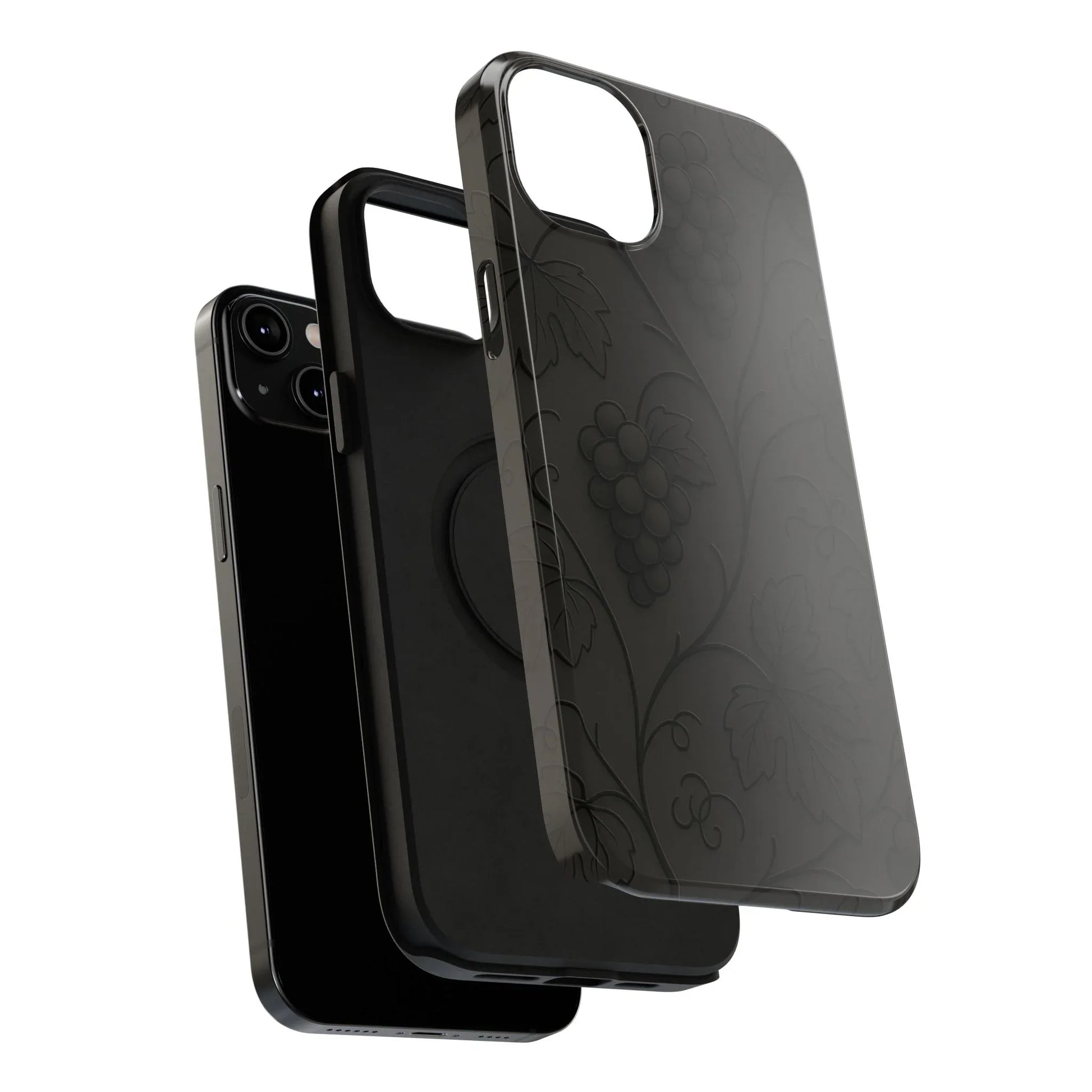 Elegant Embossed Grape Leaf Black Phone Case for iPhone and Galaxy - KARARMDESIGN