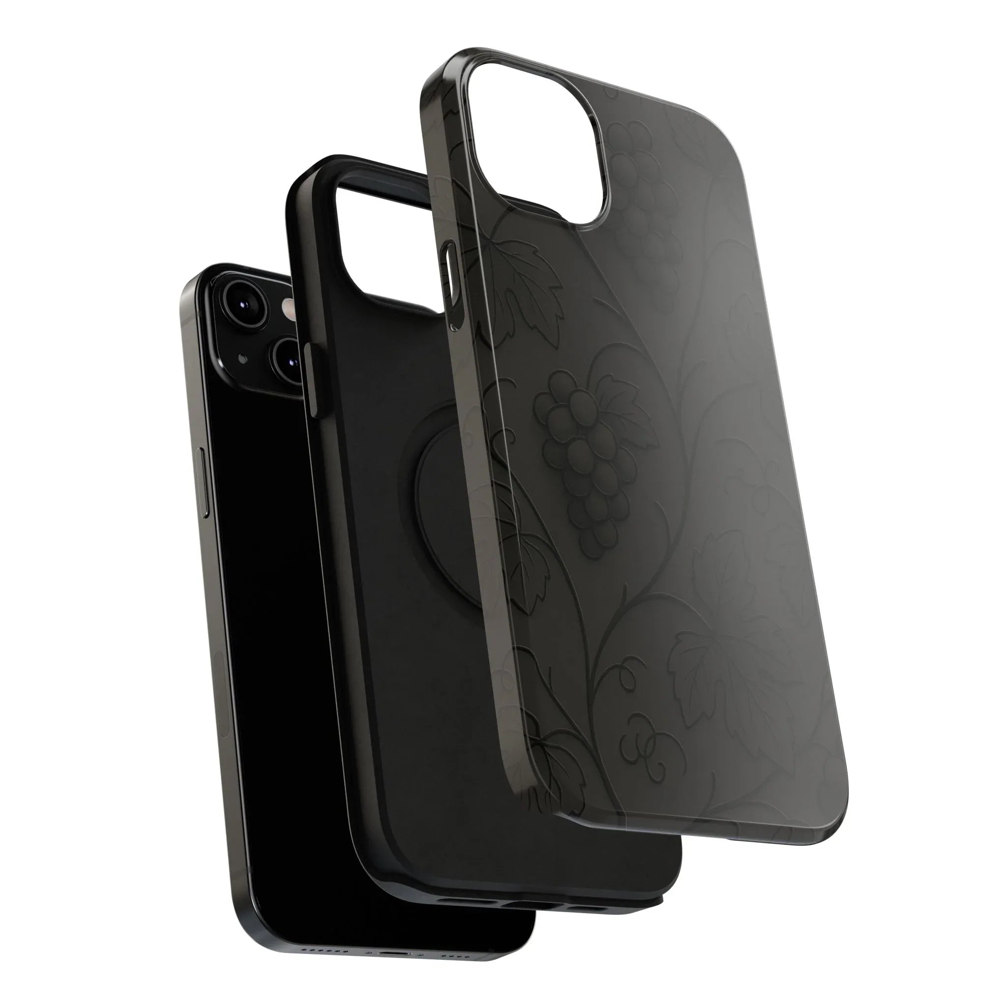 Elegant Embossed Grape Leaf Black Phone Case for iPhone and Galaxy - KARARMDESIGN