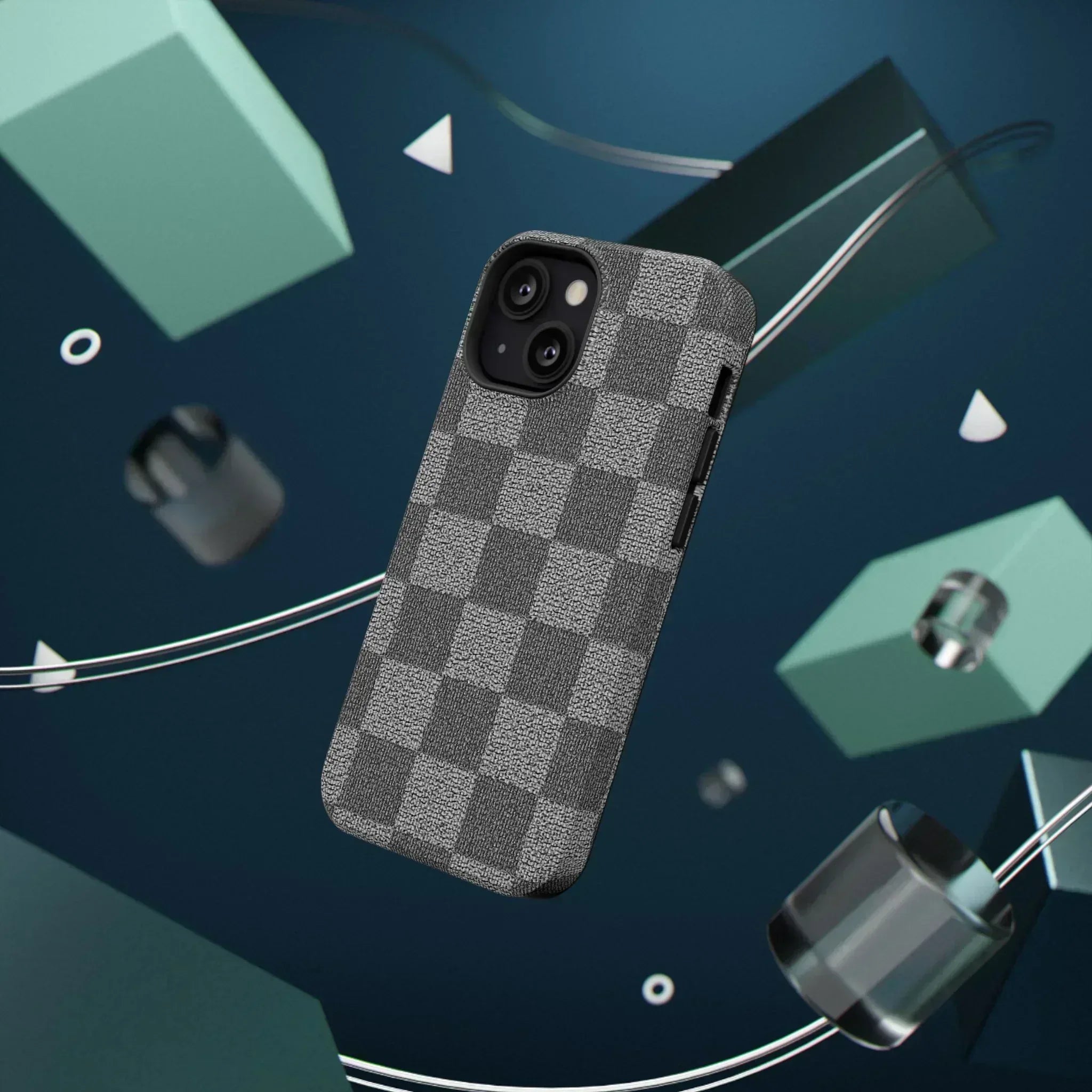 Gray Checkered Phone Case for iPhone 12-16 and Galaxy S21-S22 - KARARMDESIGN