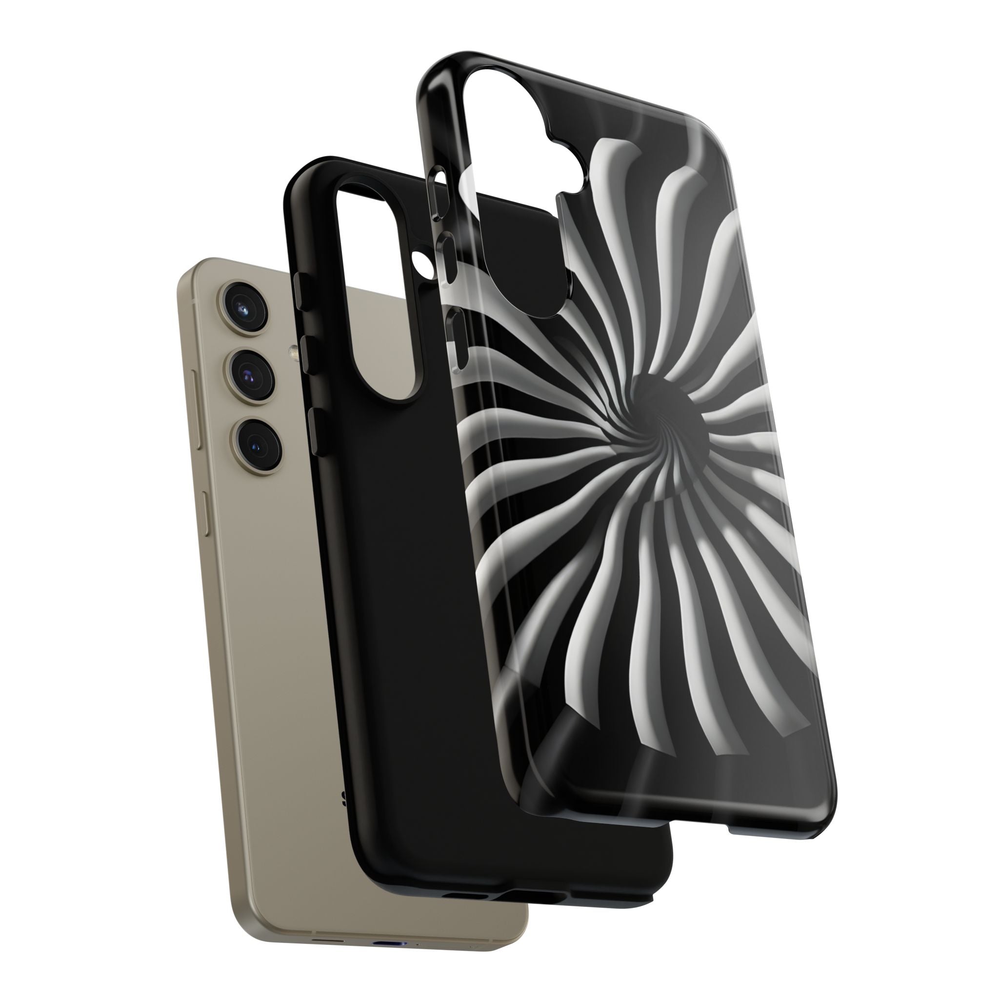 Hypnotic Black and White Spiral Phone Case – Optical Illusion Design for iPhone & Galaxy