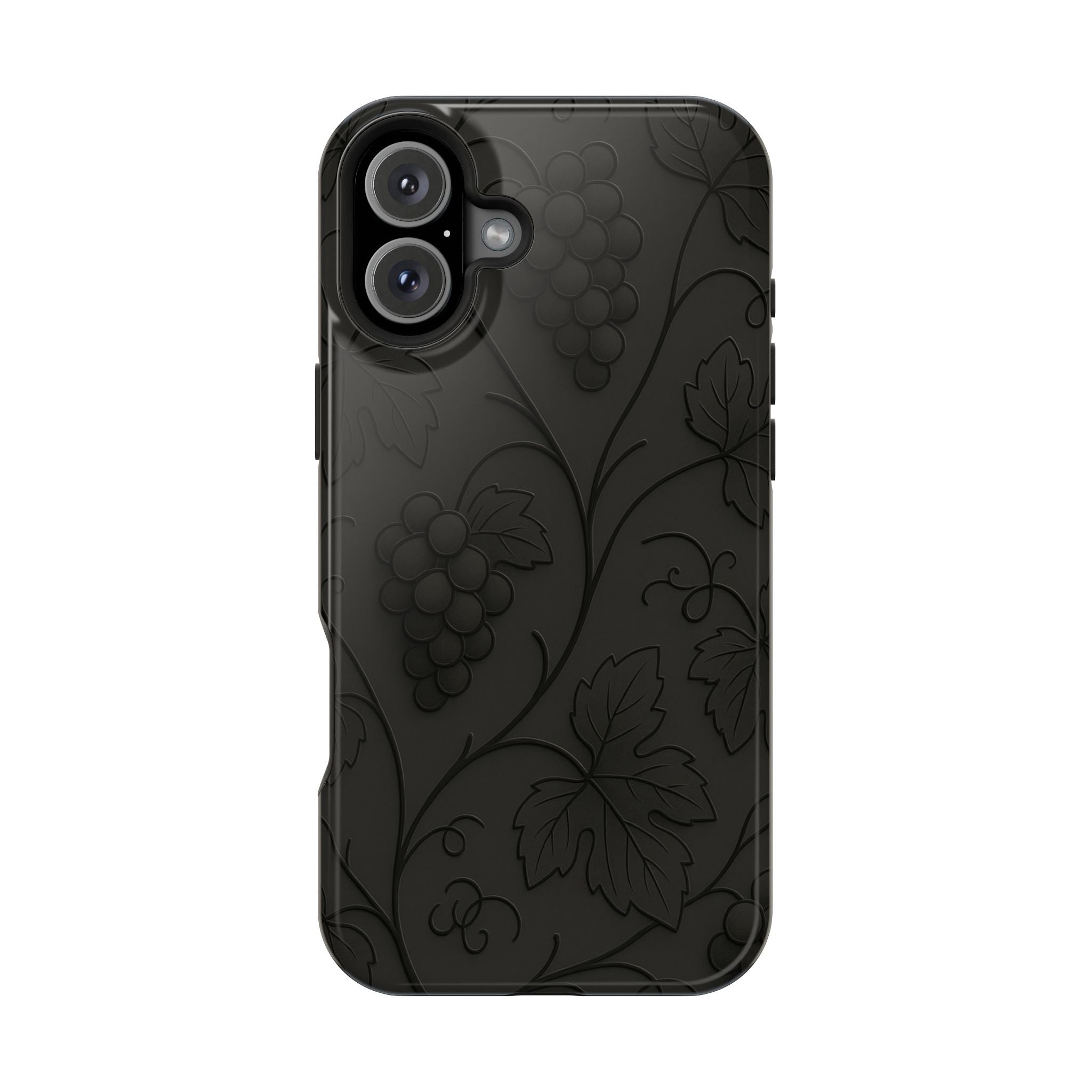 Embossed Grape Leaf Phone Case – Elegant Black Design for iPhone & Samsung