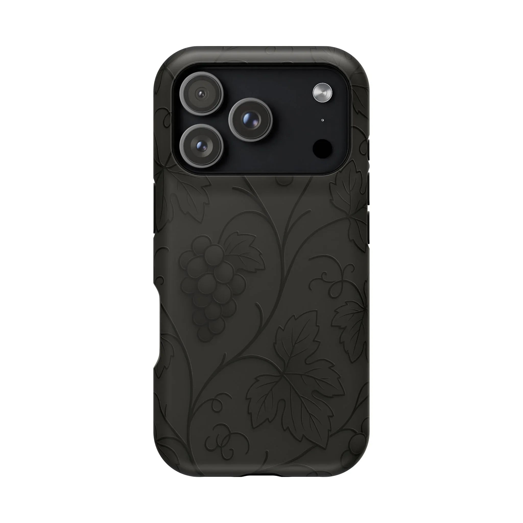 Elegant Embossed Grape Leaf Black Phone Case for iPhone and Galaxy - KARARMDESIGN