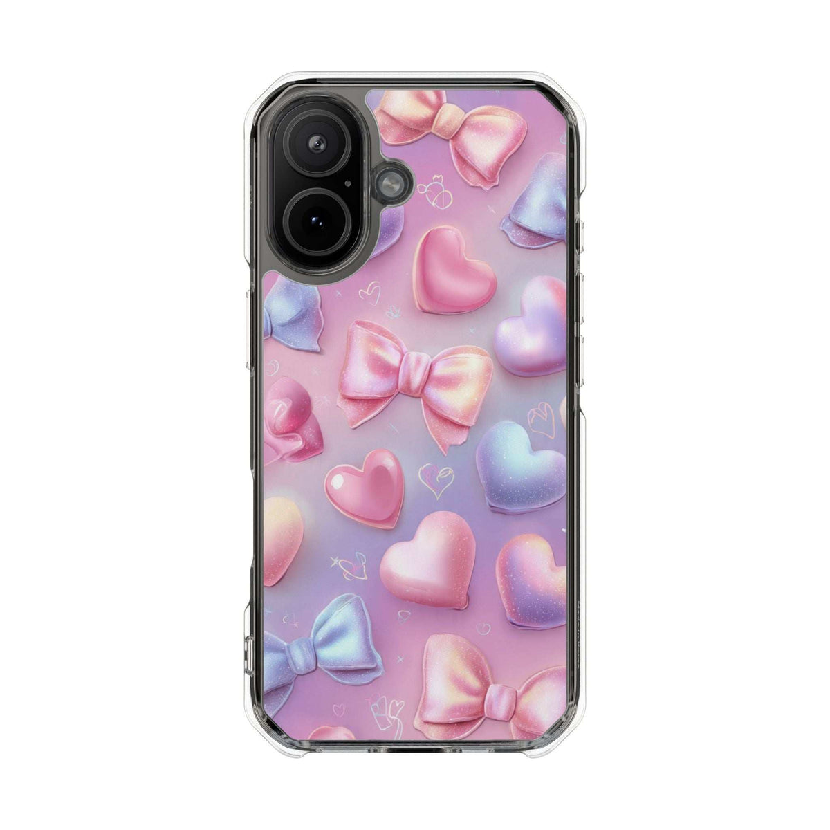Pastel hearts and bows phone case with clear frame and camera lens cutouts