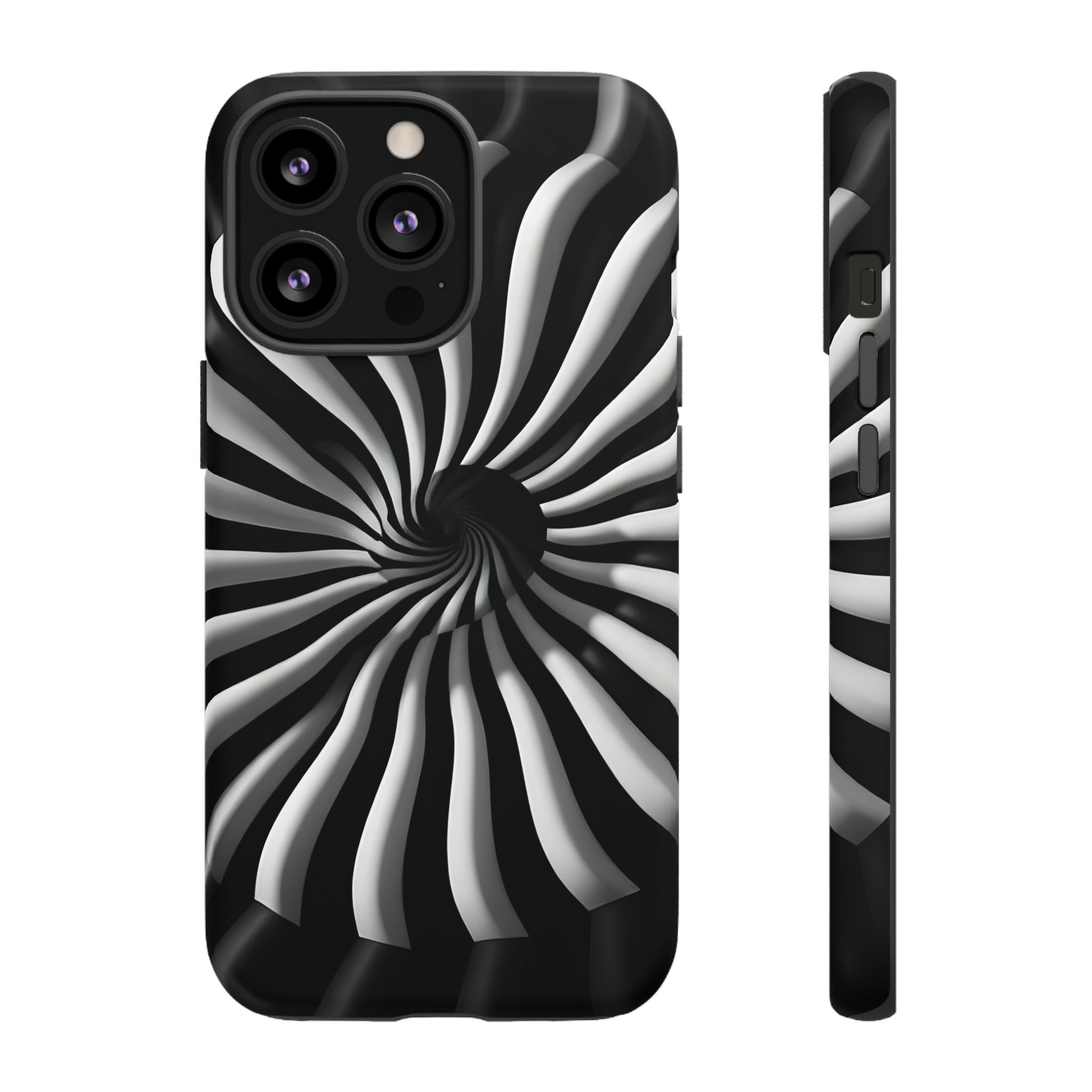 Hypnotic Black and White Spiral Phone Case – Optical Illusion Design for iPhone & Galaxy