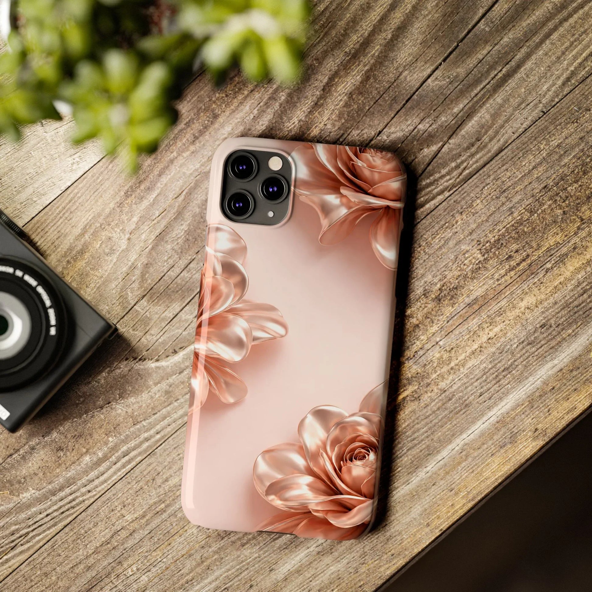 Blush Metallic Flower Case for iPhone 11-17 - KARARMDESIGN