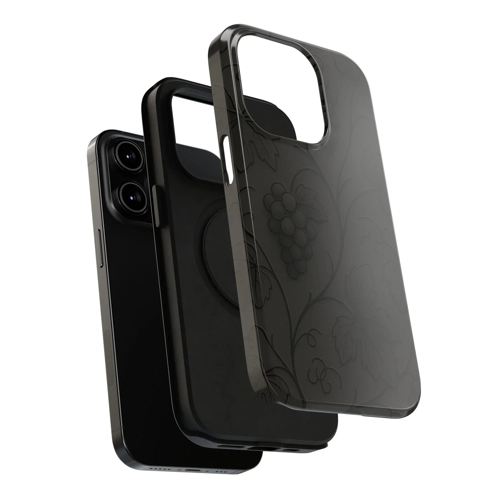 Elegant Embossed Grape Leaf Black Phone Case for iPhone and Galaxy - KarArmDesign